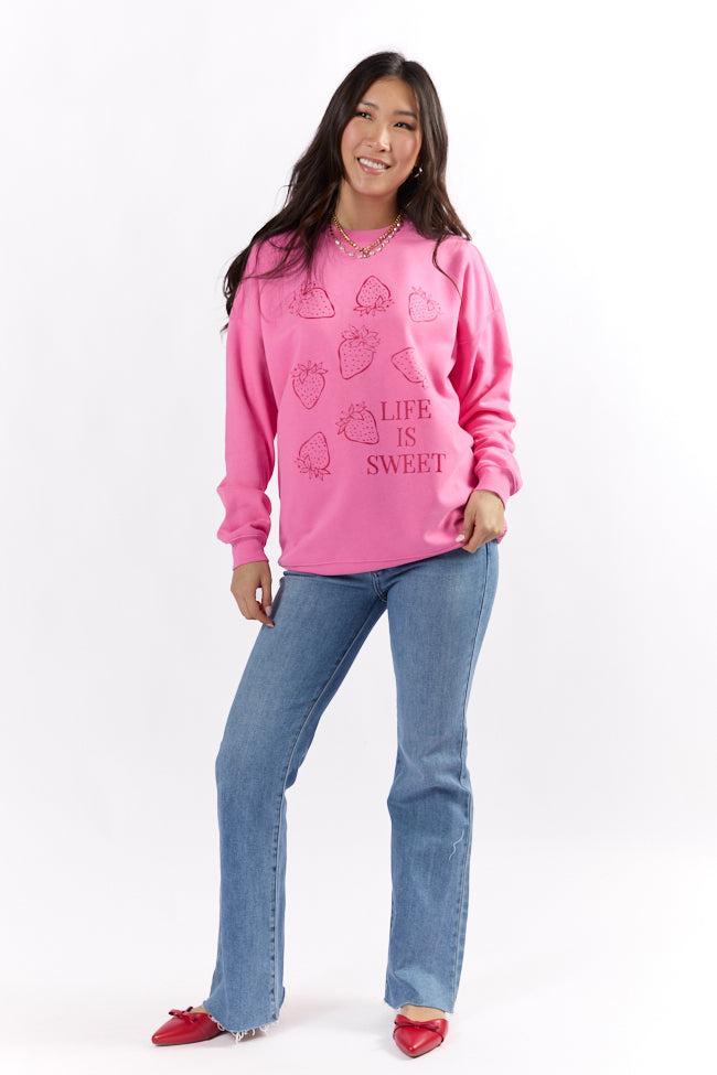 Life Is Sweet Strawberries Pink Graphic Sweatshirt Product Image