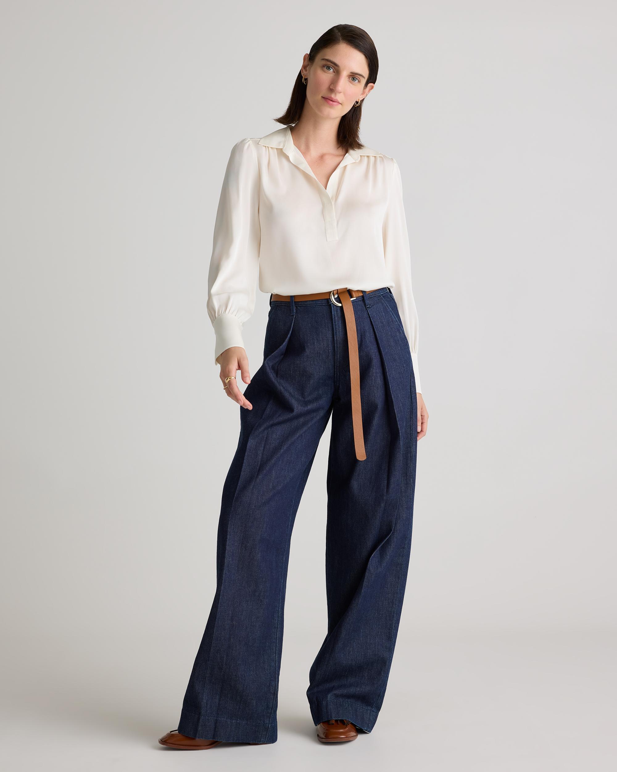 Quince | Women's Washable Stretch Silk Split Neck Blouse Mulberry Silk Product Image