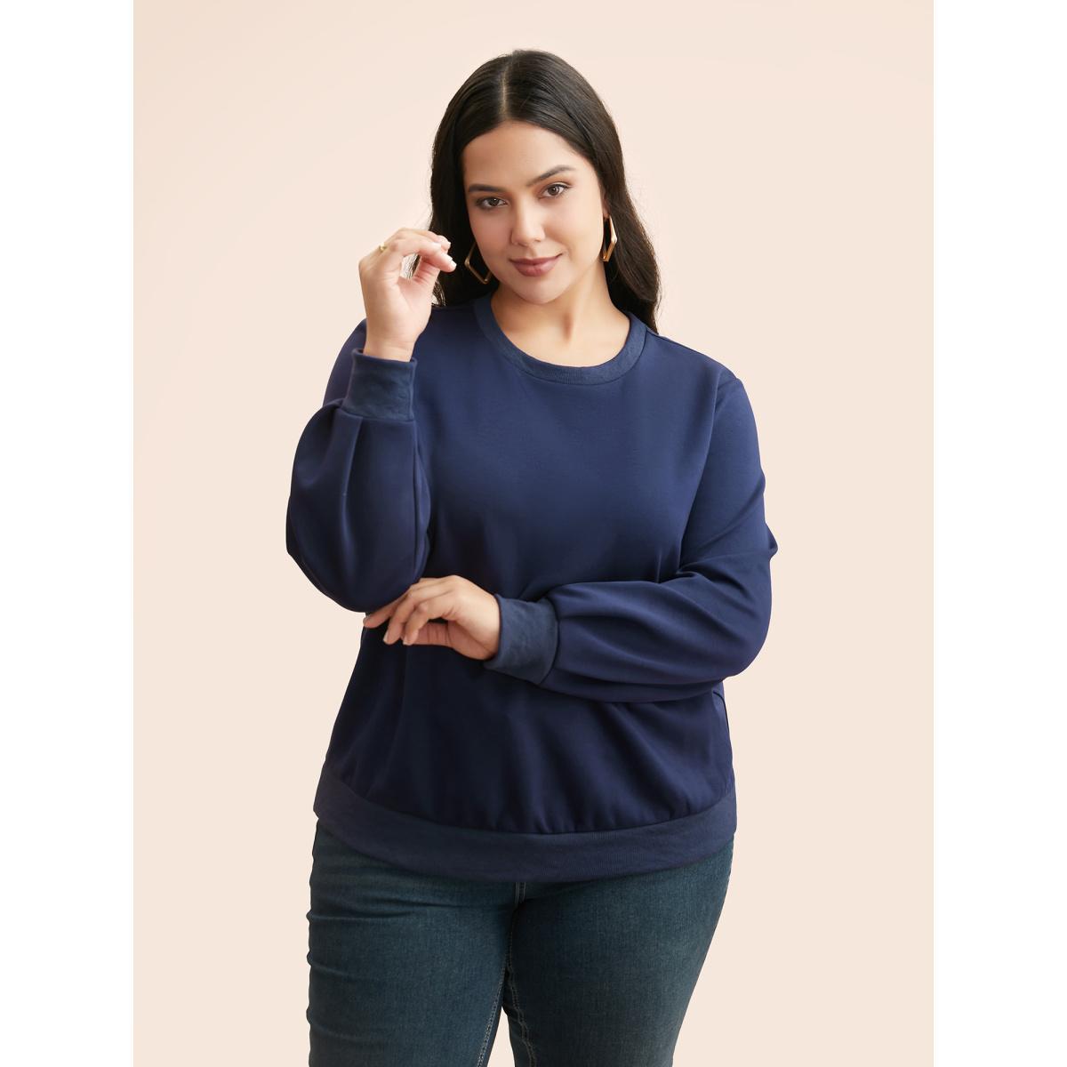 Plus Size Supersoft Essentials Cut Out Sweatshirt Women Navy Casual Patchwork Round Neck Everyday Sweatshirts BloomChic 18-20/2X Product Image