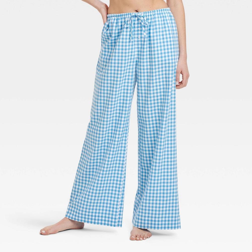 Women's Pajama Pants - Colsie™ Blue/Gingham M: 100% Cotton Flannel, Side Pocket, Front Drawstring, 30" Inseam Product Image