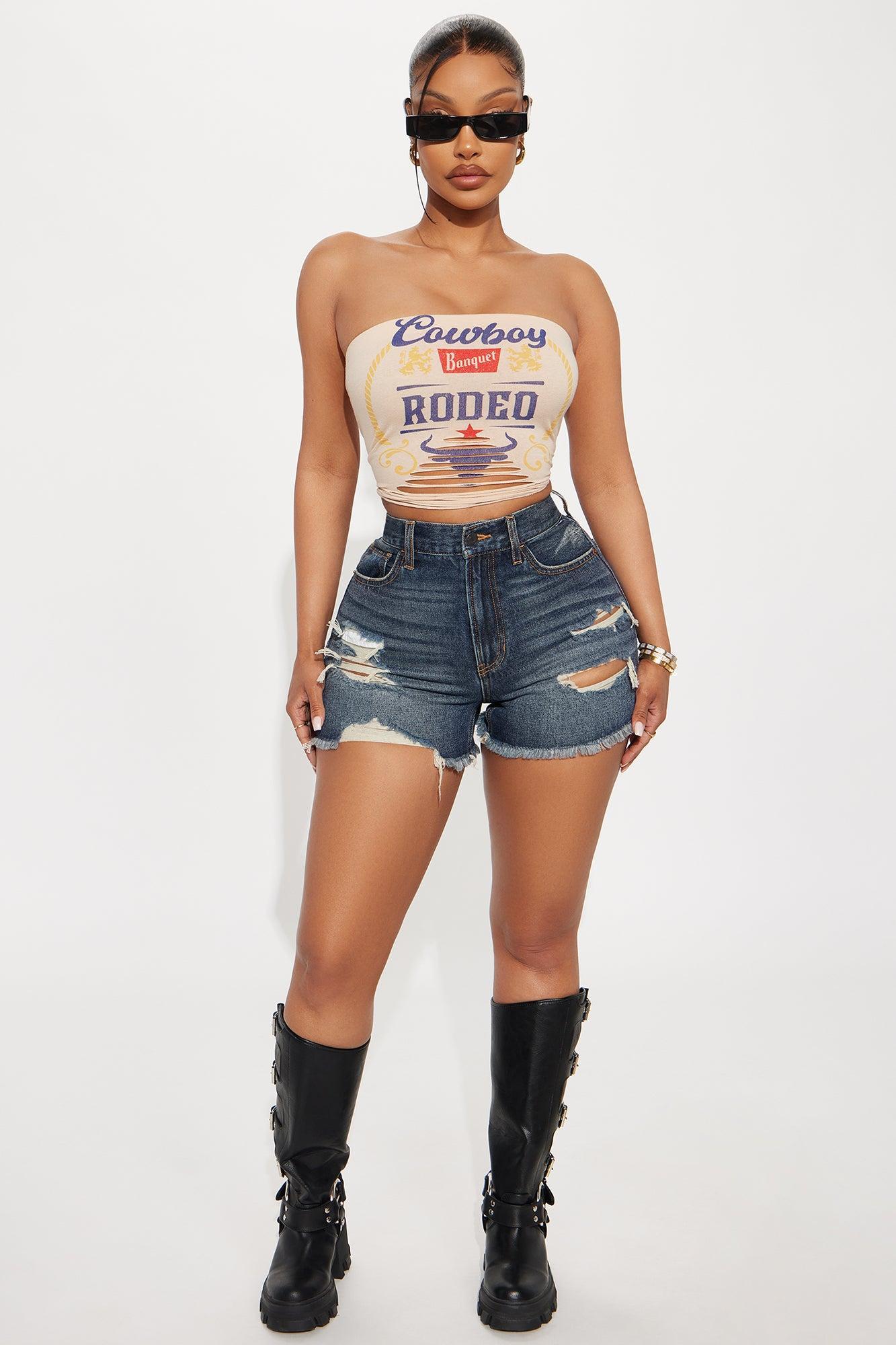 Cowboy Rodeo Distressed Tube Top - Taupe Product Image