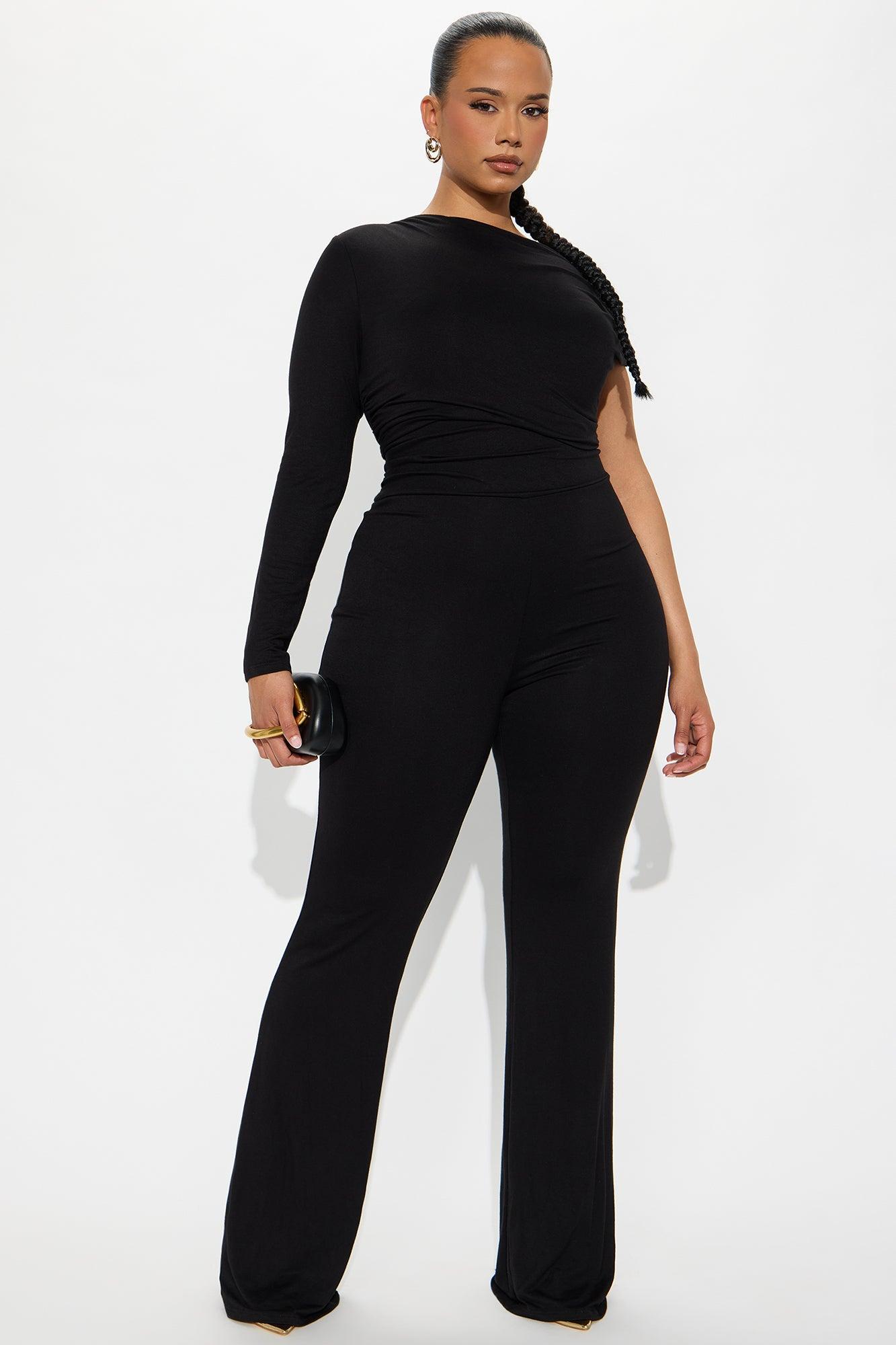 Riley Ruched One Shoulder Jumpsuit - Black Product Image