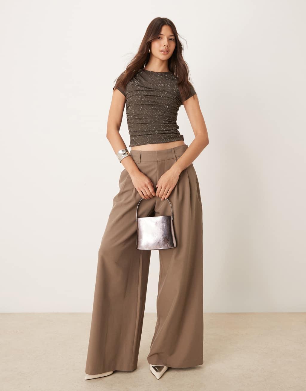 ASOS DESIGN hotfix mesh drape top with cap sleeve in charcoal Product Image
