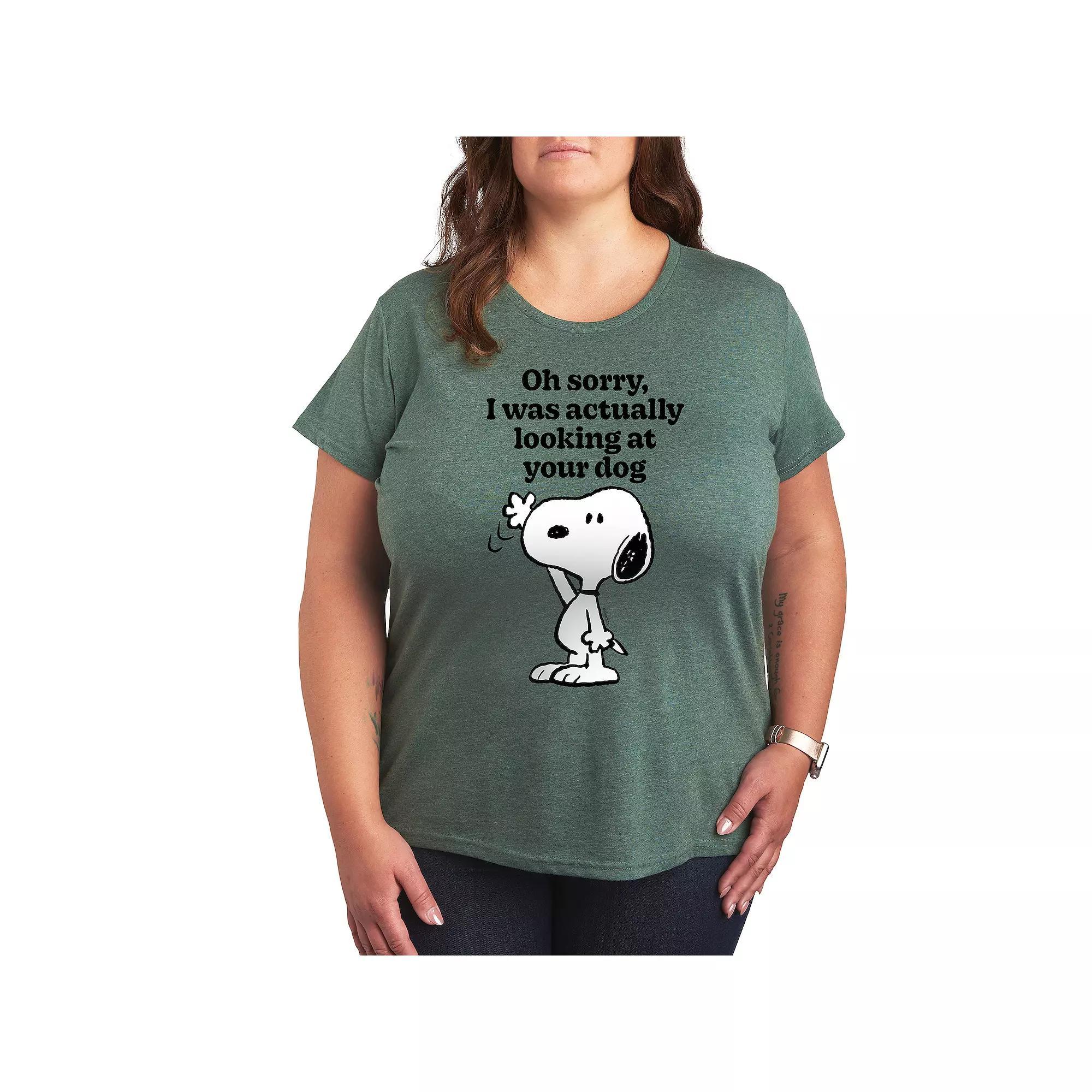 Plus Peanuts Snoopy Looking At Your Dog Graphic Tee, Womens Grey Gray Product Image