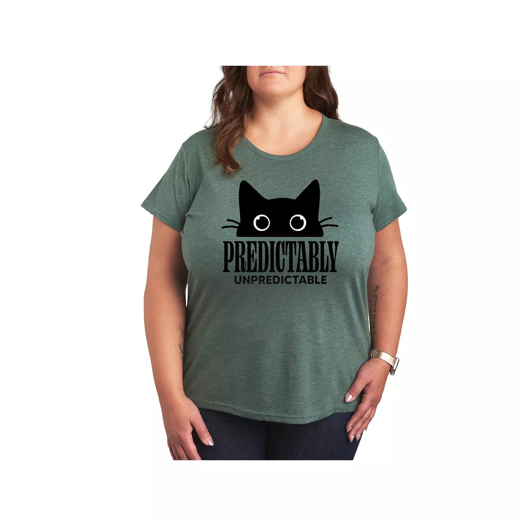 Plus Predictably Unpredictable Cat Graphic Tee, Womens Grey Green Product Image