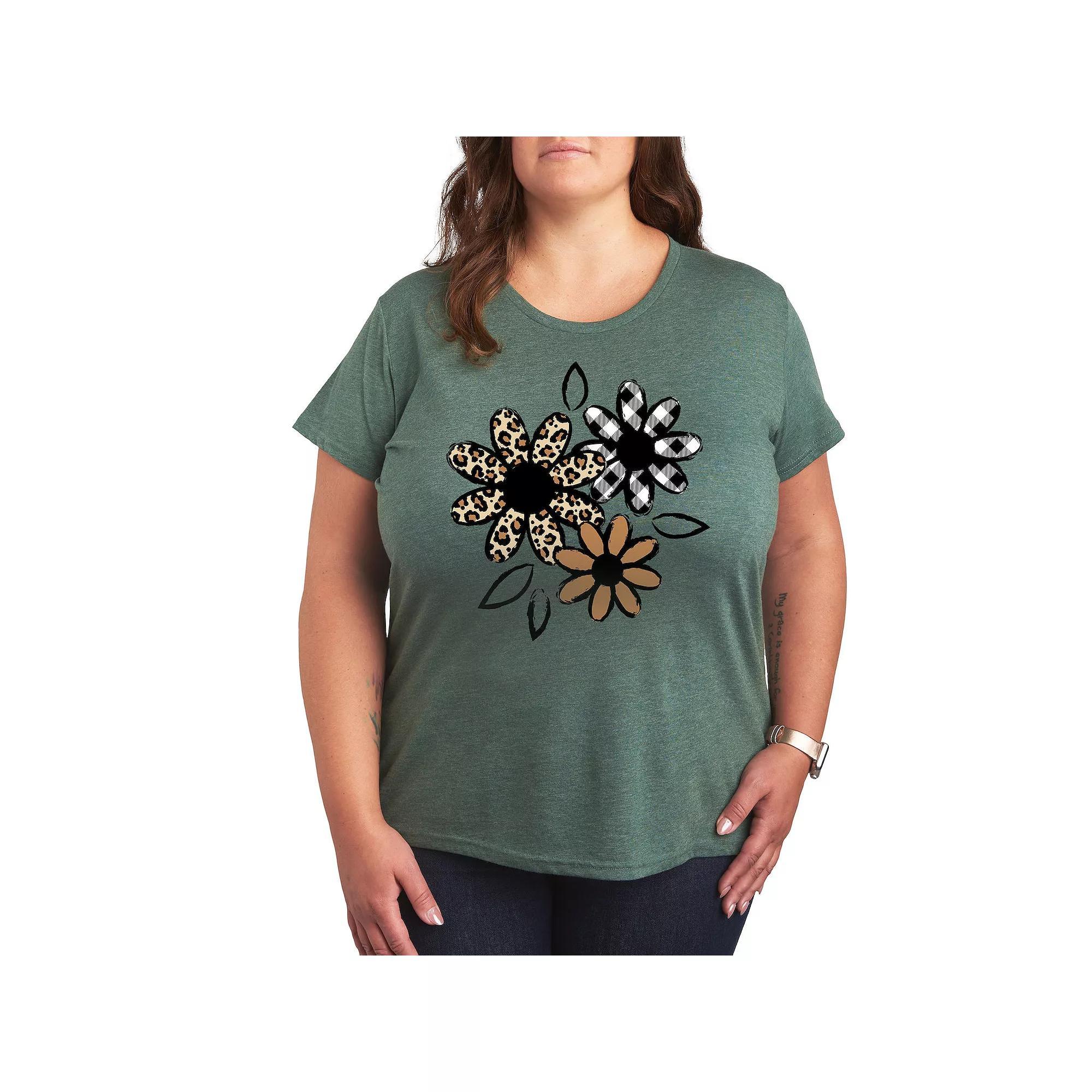 Plus Patterned Flowers Graphic Tee, Womens Grey Juniper Product Image
