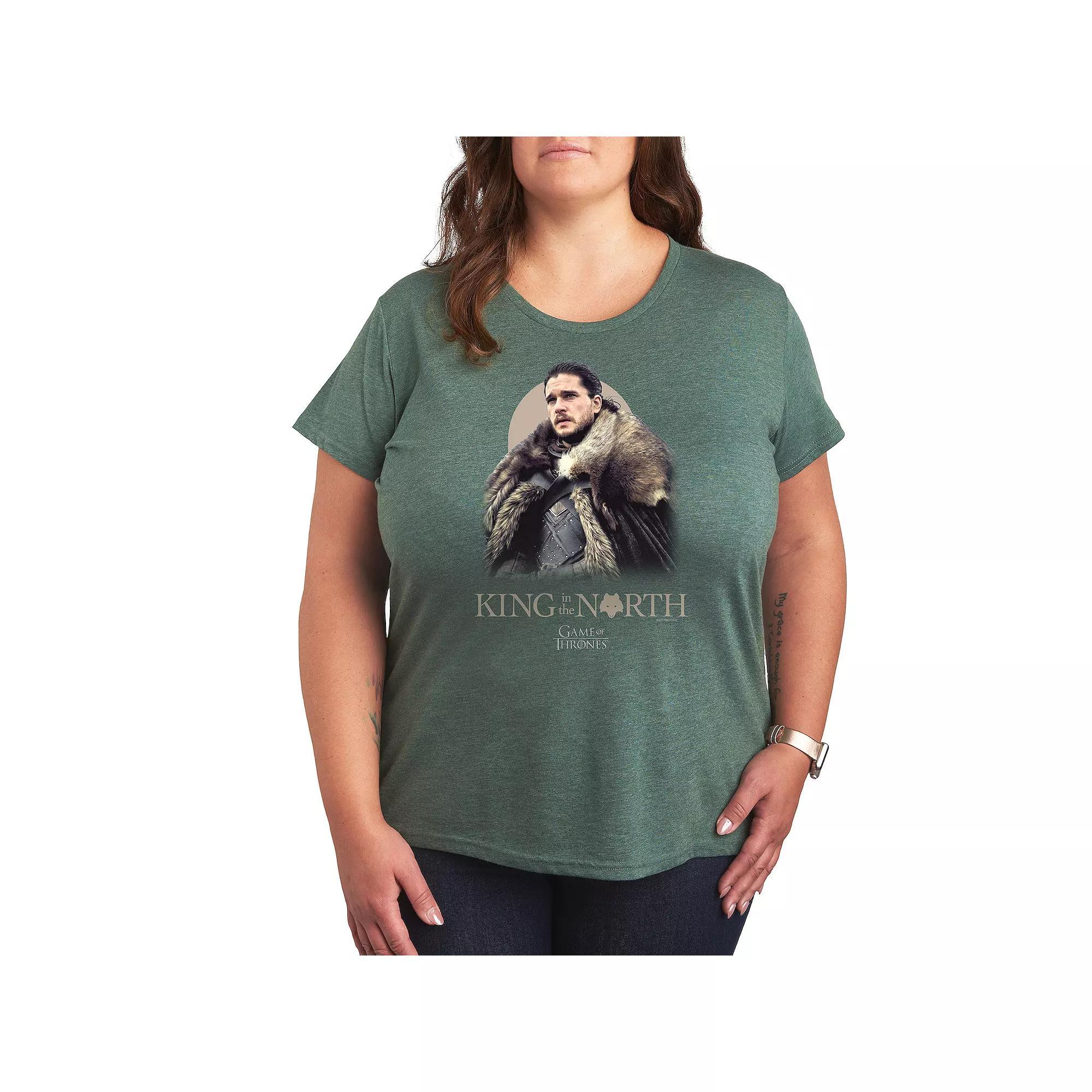 Plus Game of Thrones King In The North Graphic Tee, Womens Grey Green Product Image