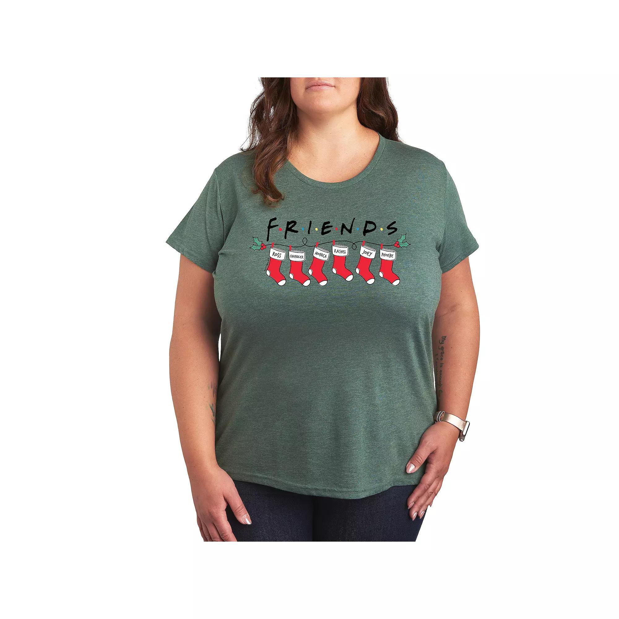 Plus Friends Christmas Stockings Graphic Tee, Womens Grey Juniper Product Image