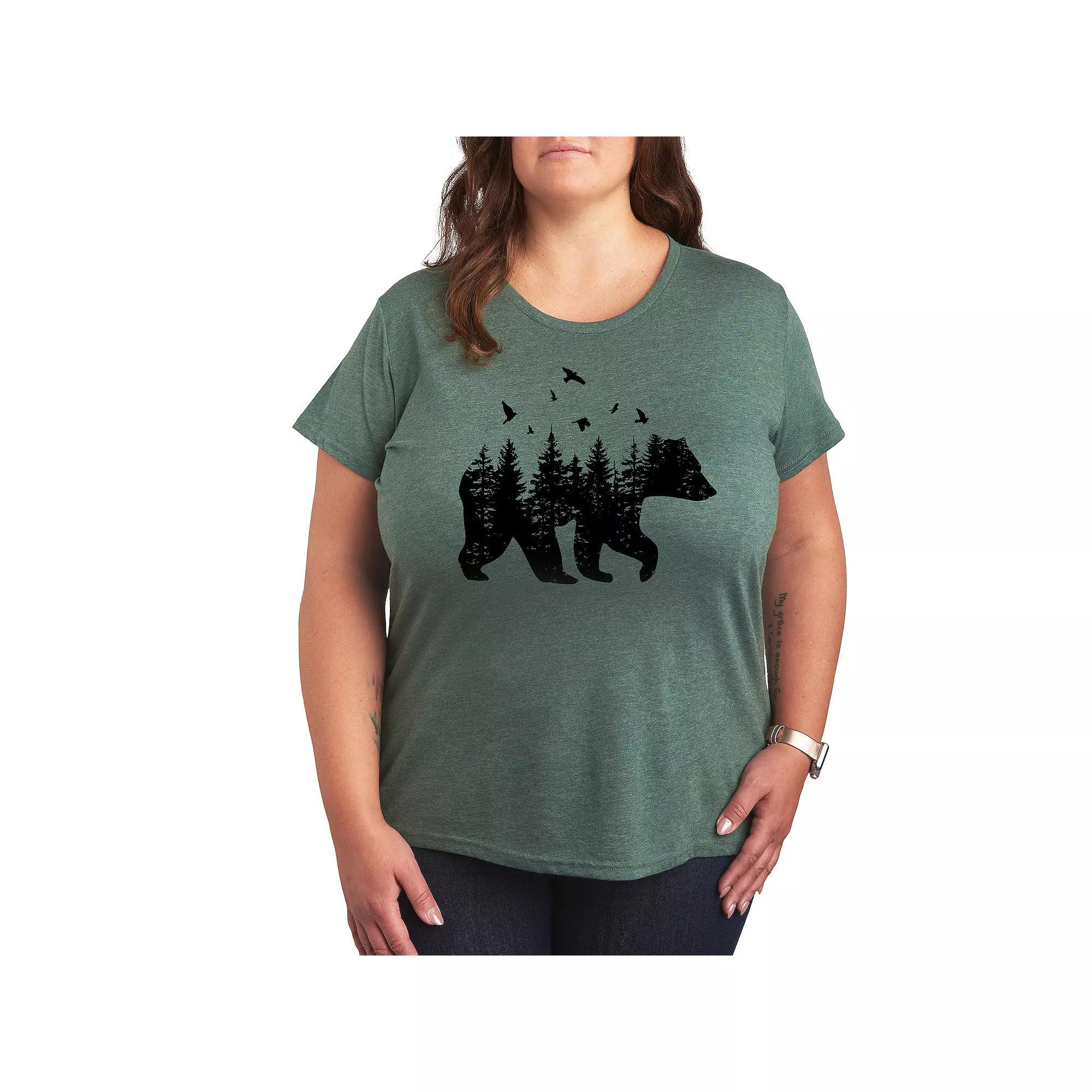Plus Size Forest Bear Silhouette Graphic Tee, Womens Grey Green Product Image