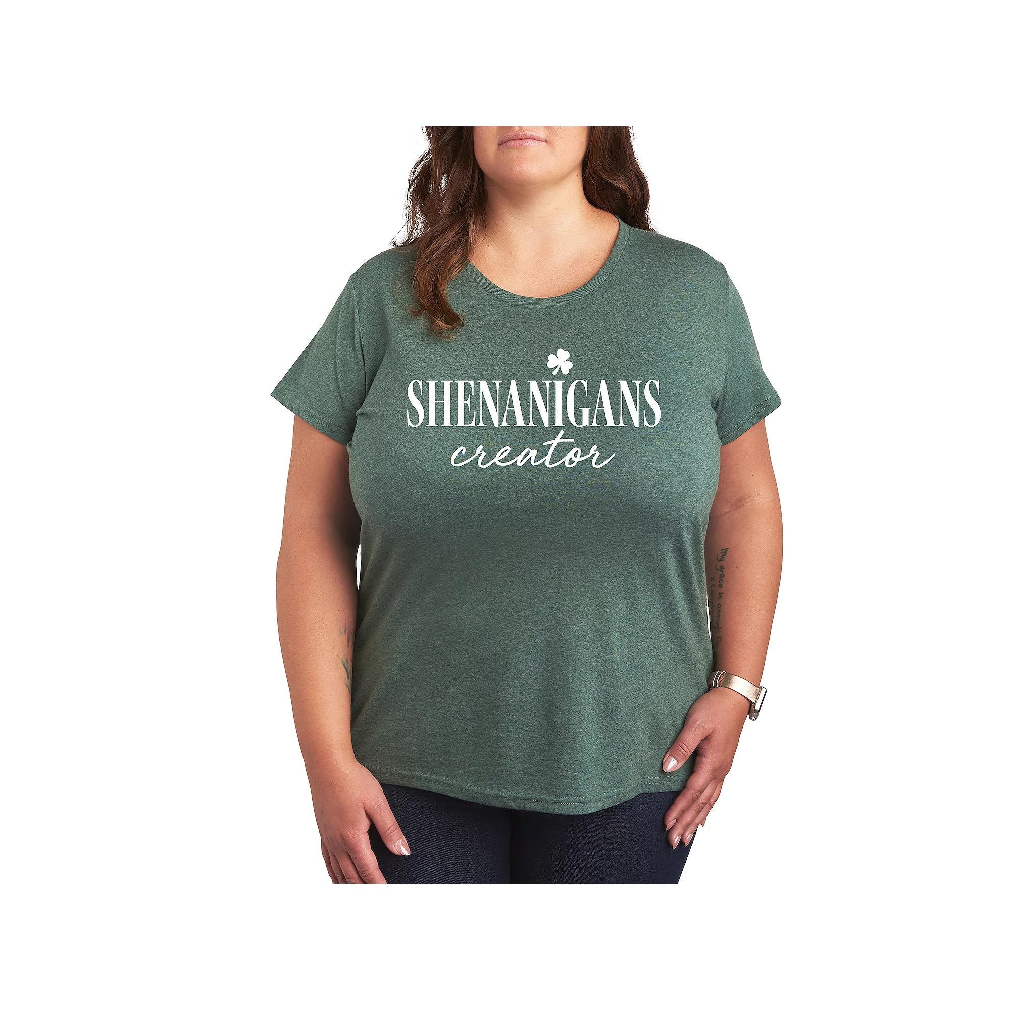 Plus Shenanigans Creator Shamrock Graphic Tee, Womens Grey Green Product Image