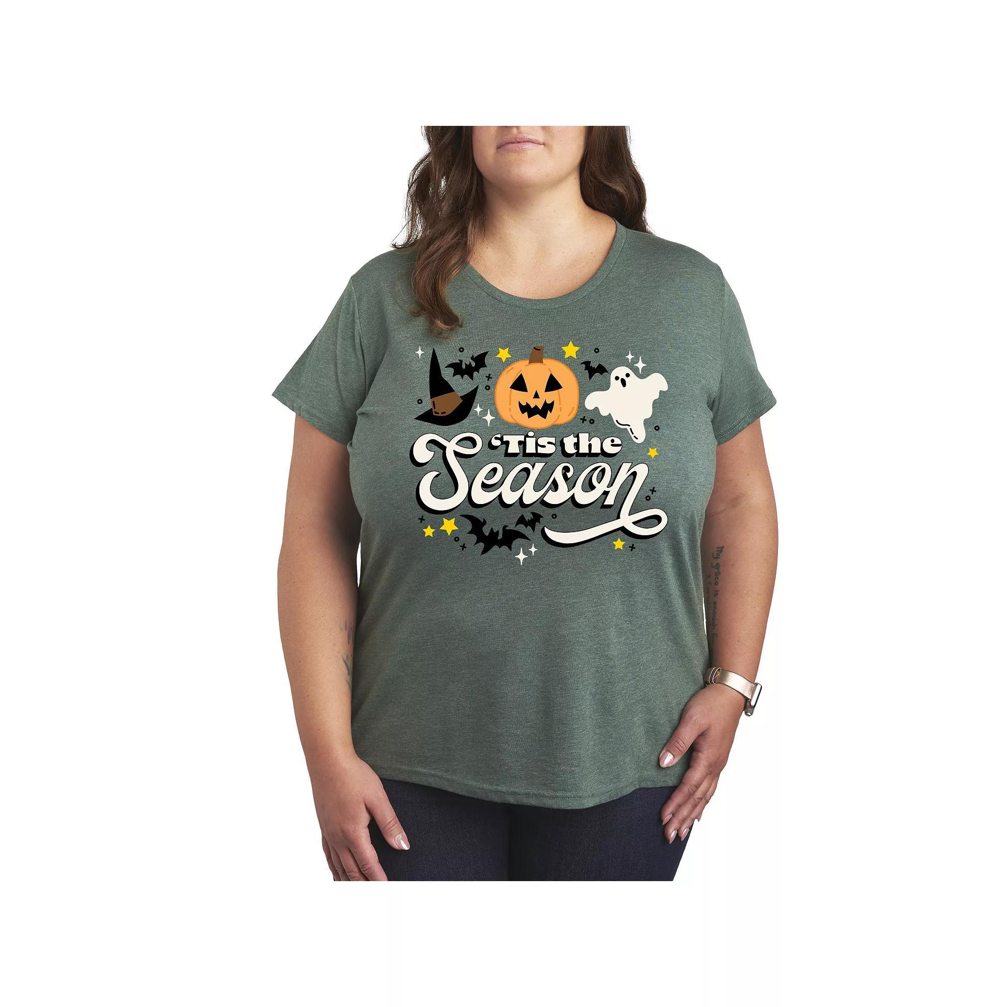 Plus Size 'Tis The Season Halloween Graphic Tee, Women's, Size: 3XL, Grey Green Product Image