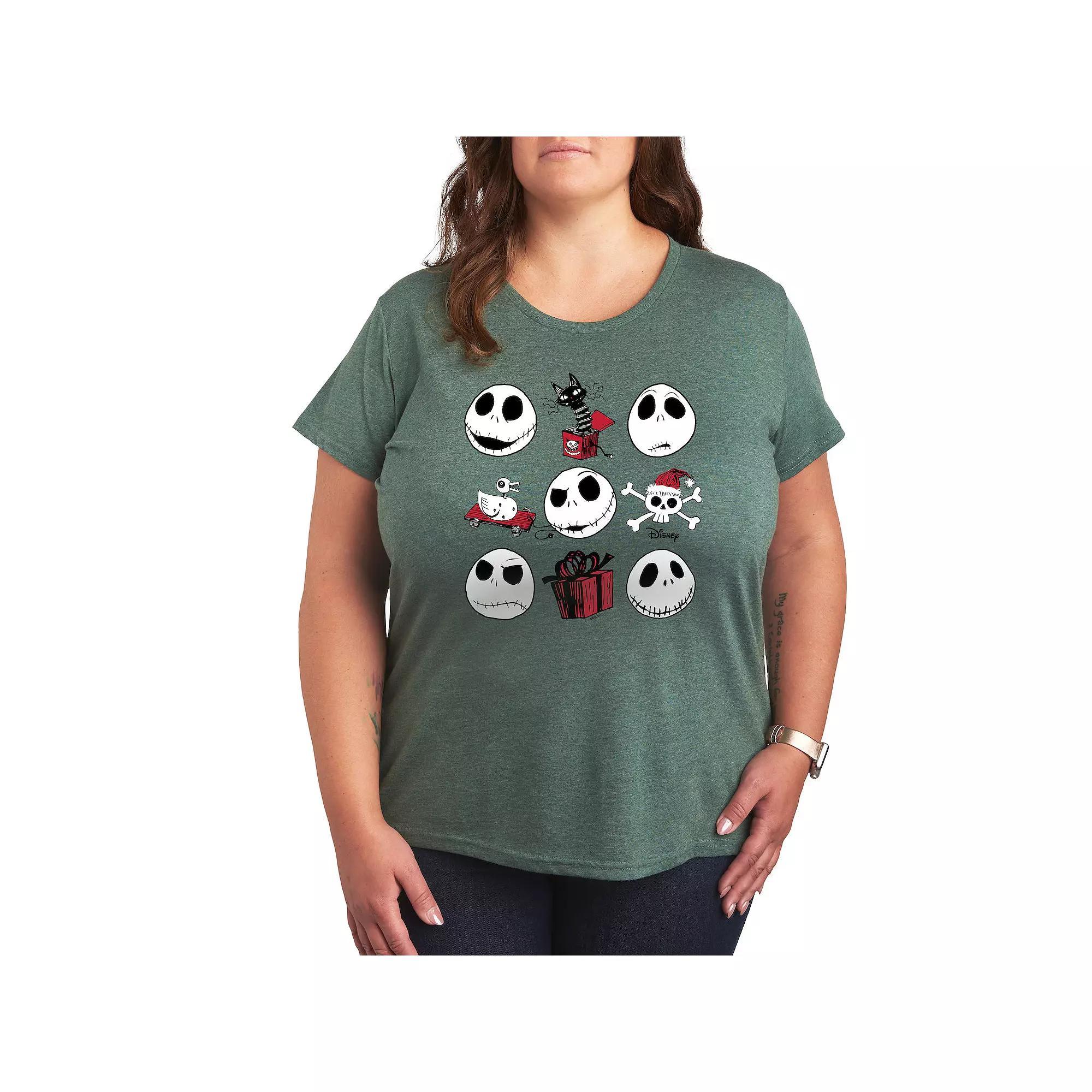 Disneys Nightmare Before Christmas Plus Grid Graphic Tee, Womens Grey Gray Product Image