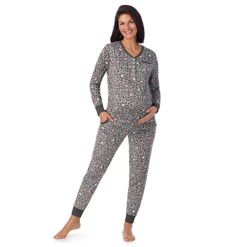 Maternity Cuddl Duds® Cozy Henley Pajama Top & Banded Bottom Pajama Pants Sleep Set, Women's, Size: XS-MAT, Blue Fairisle Product Image