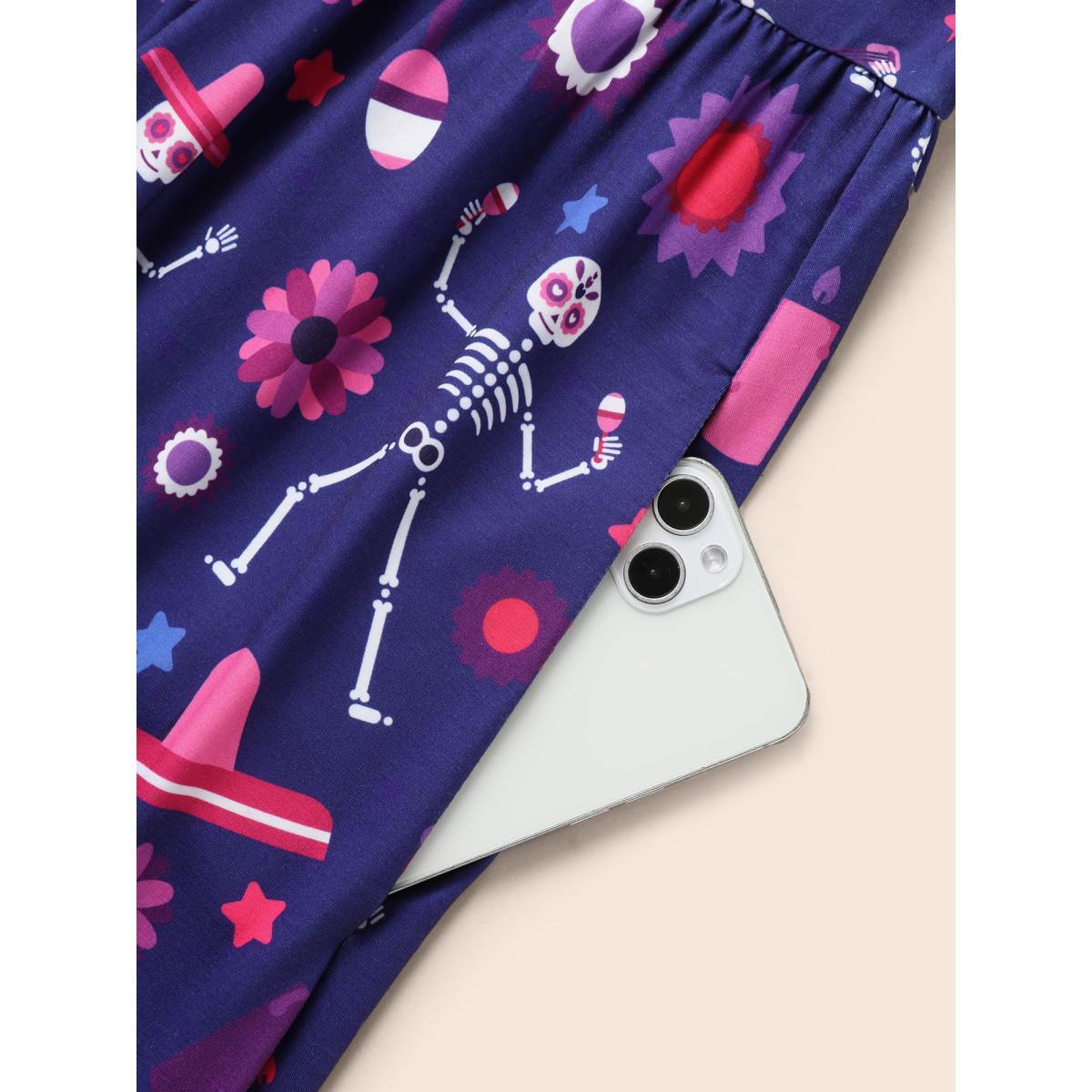 Plus Size Musical Skeleton Waist-Cinching Dress DarkBlue Women Cocktail Non Party Curvy Bloomchic 26/4X Product Image