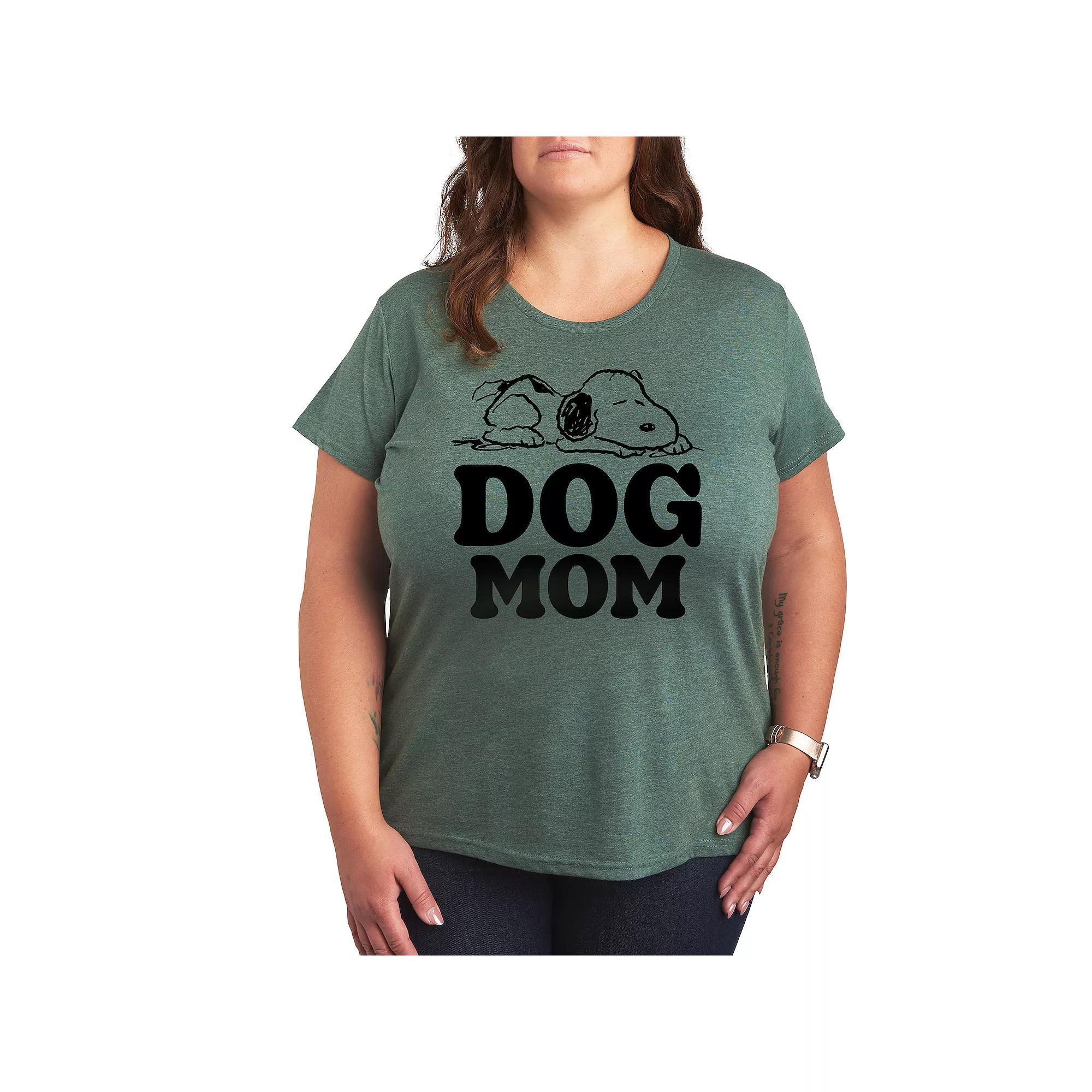 Plus Peanuts Snoopy Dog Mom Graphic Tee, Womens Grey Dark Red Product Image