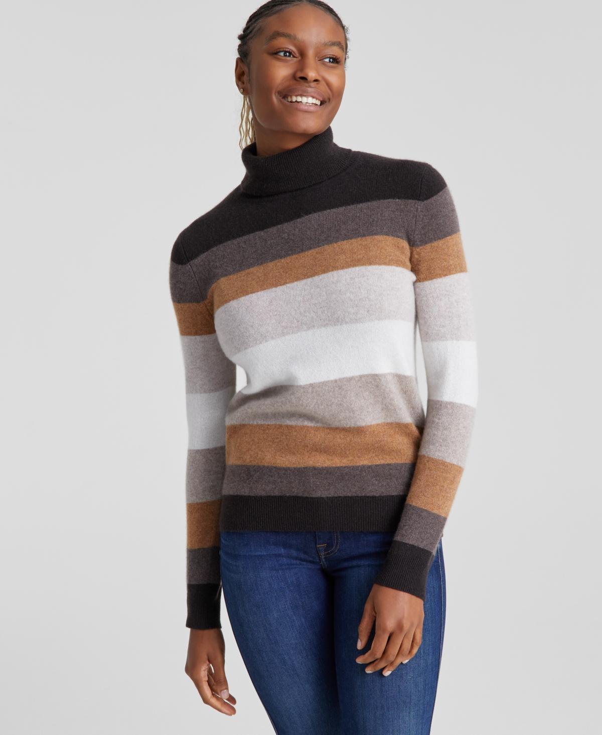 Charter Club Womens Striped 100% Cashmere Turtleneck Sweater, Created for Macys Product Image