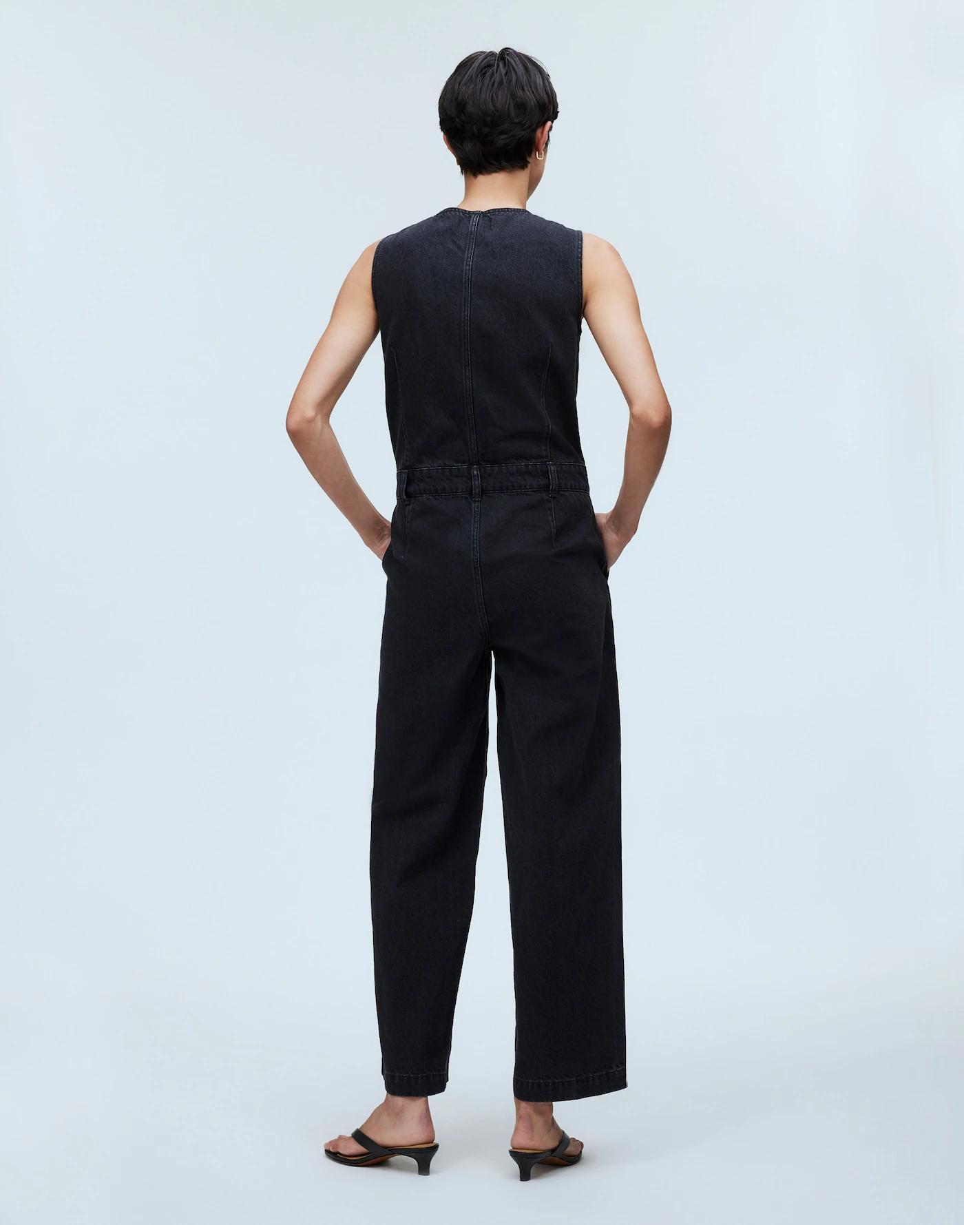 Denim Zip-Front Sleeveless Jumpsuit in Tarrybrook Wash Product Image