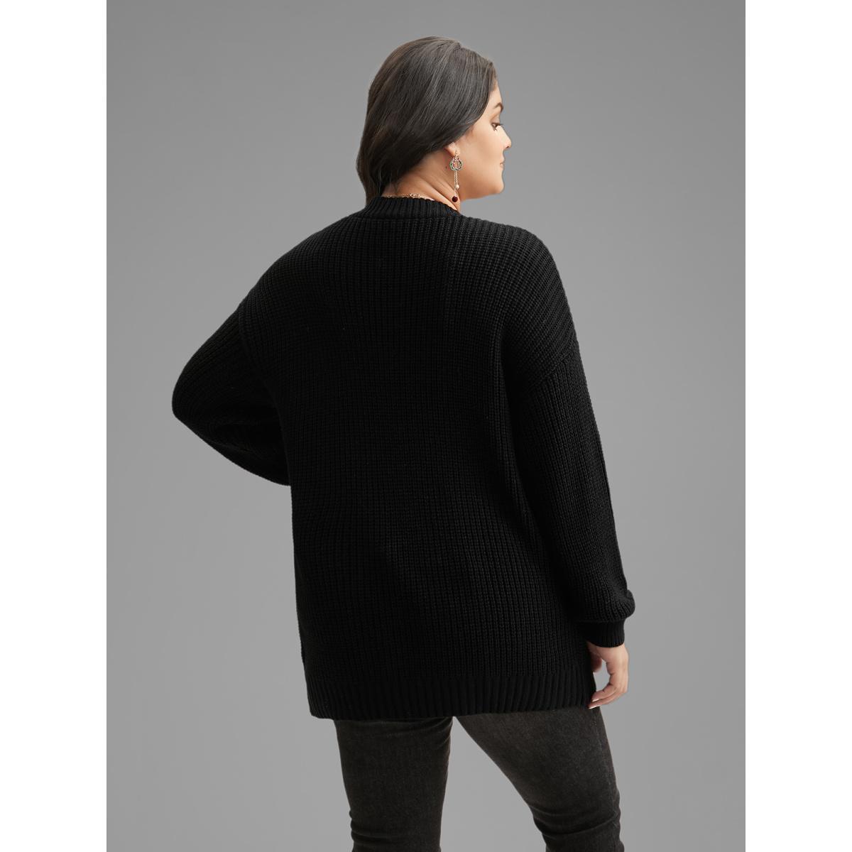 Plus Size Snowflakes Embroidered Open Cardigan Black Women Casual Loose Long Sleeve Everyday Cardigans BloomChic 22-24/3X Product Image