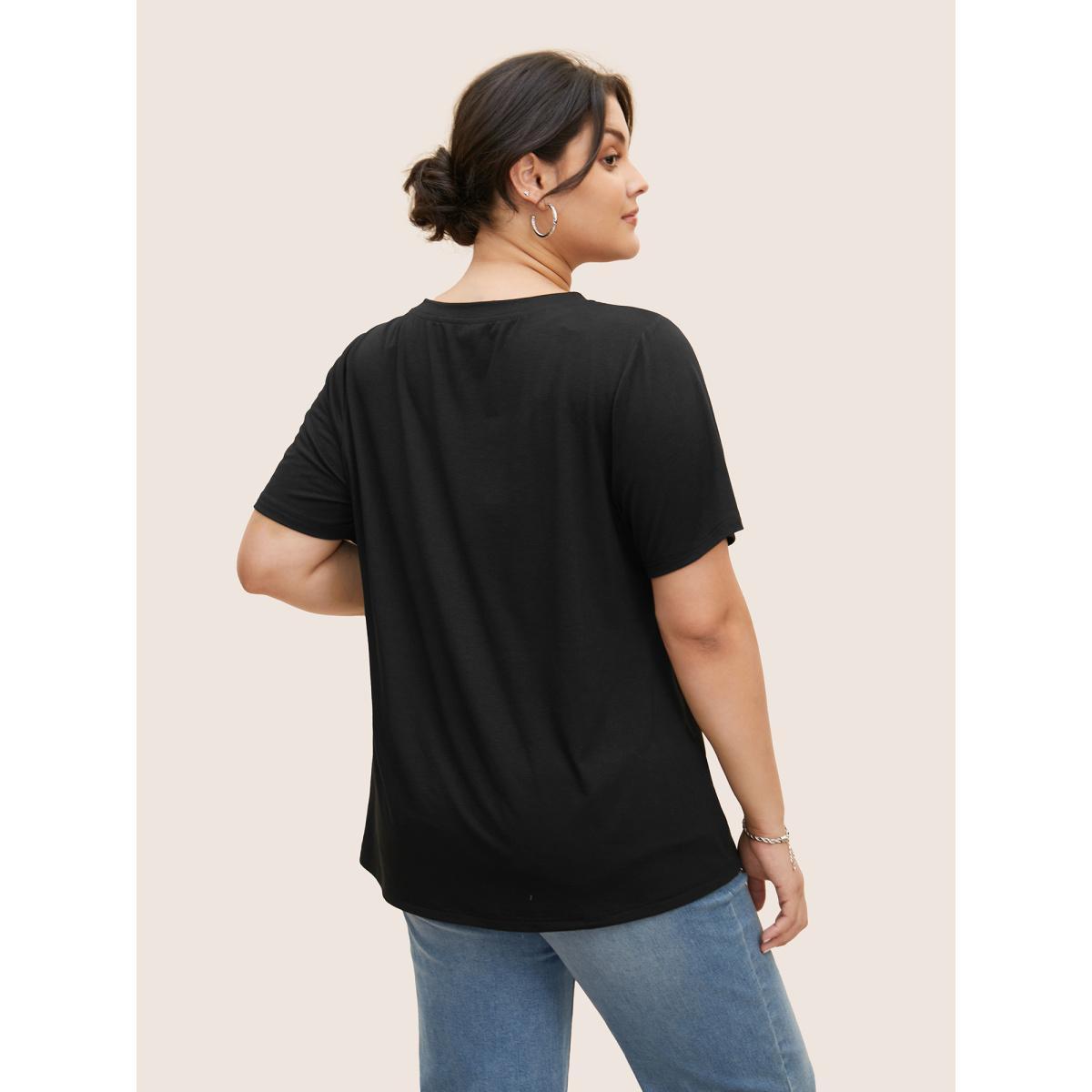 Plus Size Moon and Star Print V Neck T-shirt Black Women Casual Non Star and moon V-neck Everyday T-shirts BloomChic 10/M Product Image