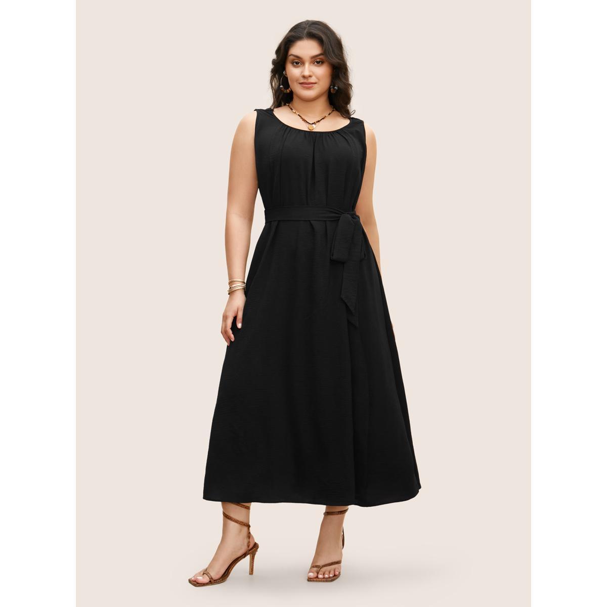 Plus Size Solid Crocheted Backless Sleeveless Midi Dress Black Women Resort Woven ribbon&lace trim Round Neck Sleeveless Curvy BloomChic 10/M Product Image