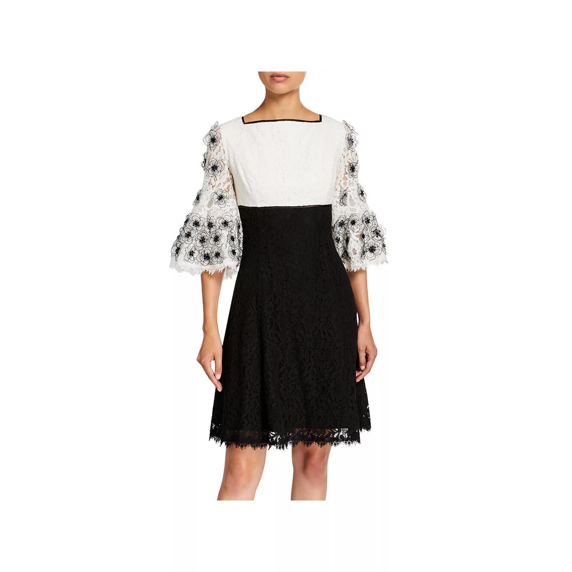 Women's Focus By Shani Floral Applique Lace Mini Dress, Size: 10, Black Ivory Product Image