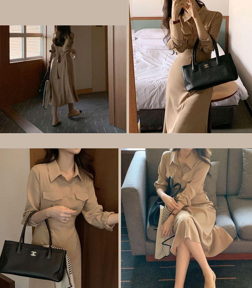 Plain Midi A-Line Shirtdress Product Image