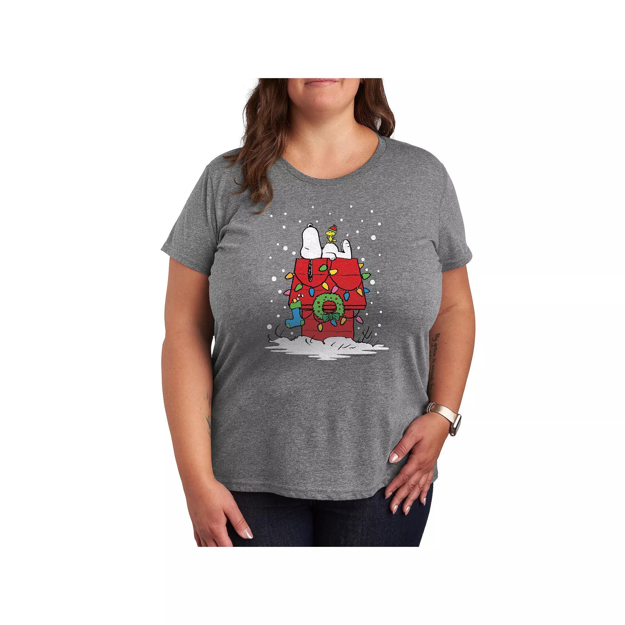 Plus Peanuts Snoopy & Woodstock Lit Up Graphic Tee, Women's, Size: 4XL, Grey Royal Blue Product Image