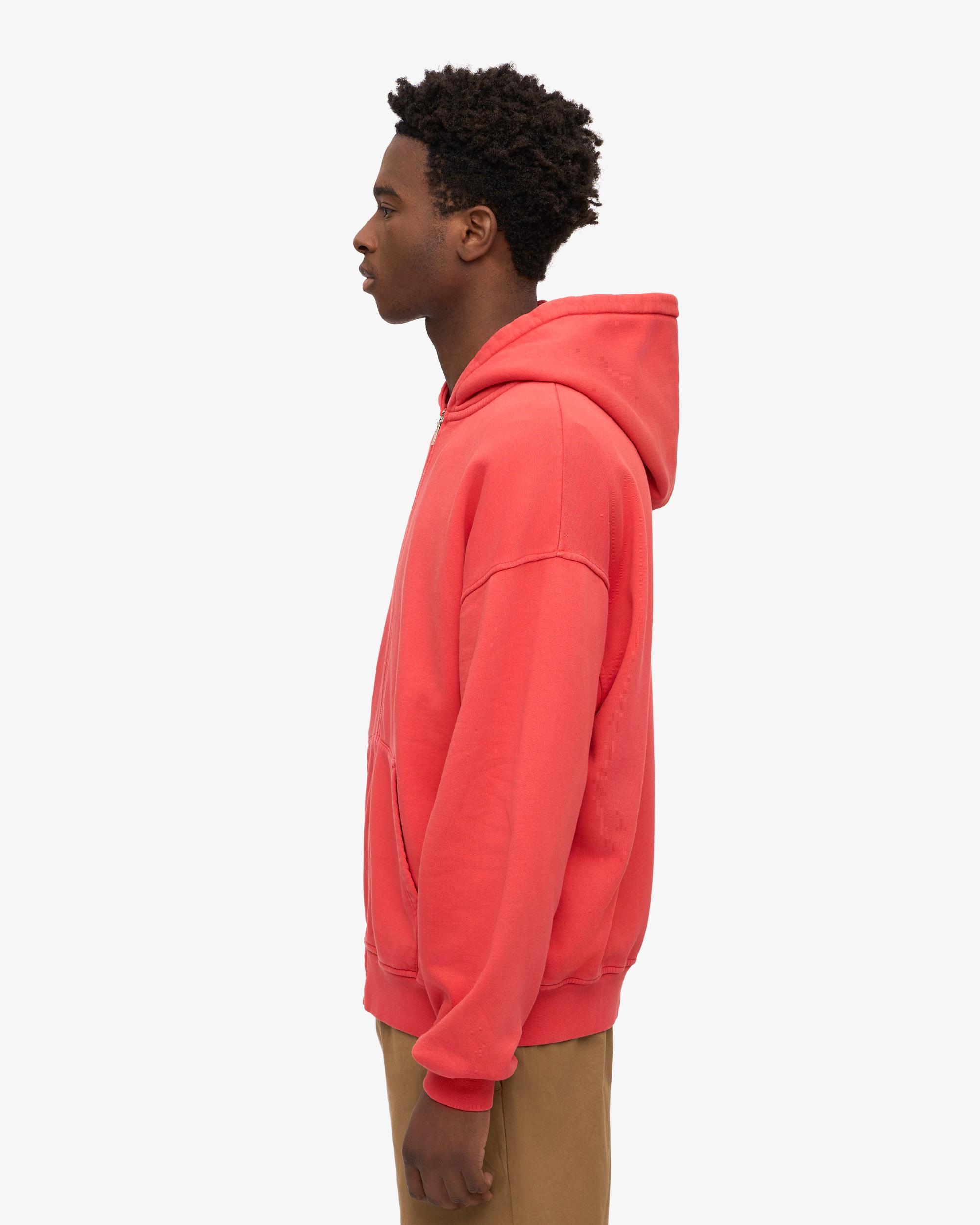 Organic Oversized Zip Hood - Red Tangerine Product Image
