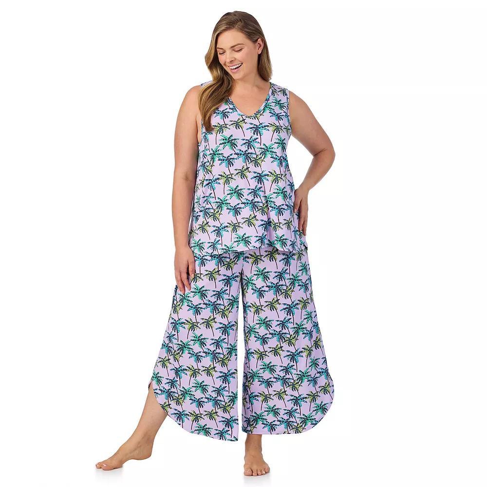 Plus Size Cuddl Duds® 2-Piece Sleeveless Pajama Top & Wide Leg Pajama Pants Set, Women's, Size: 2XL, Purple Palms Product Image