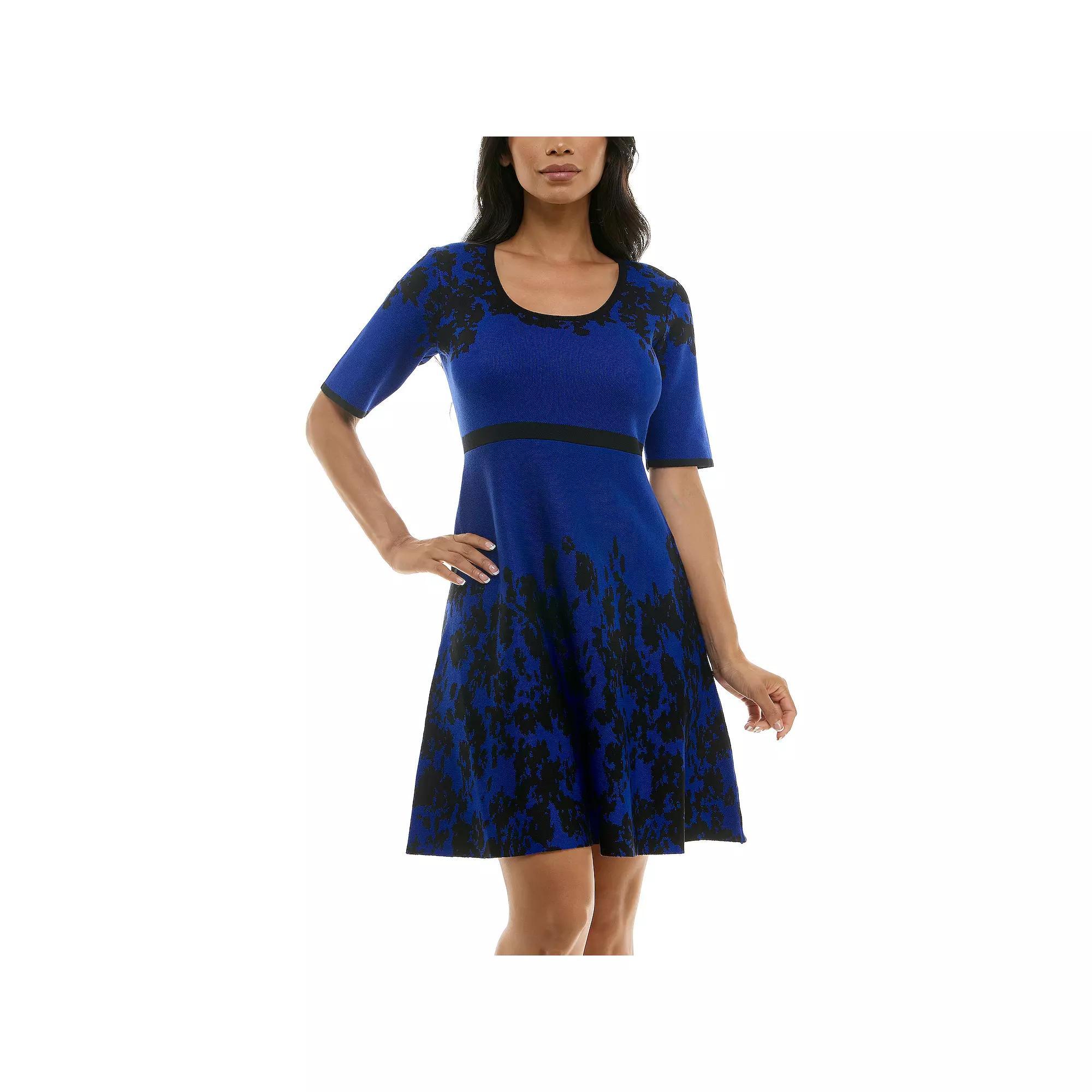 Women's Nina Leonard Scoopneck Fit & Flare Sweater Dress, Size: Large, Deep Blue Black Product Image