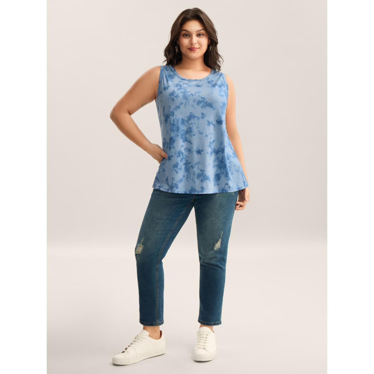 Plus Size Color Fusion Round Neck Tank Top Women Stone Non Round Neck Everyday-Casual Tank Tops Camis BloomChic 30/6X Product Image