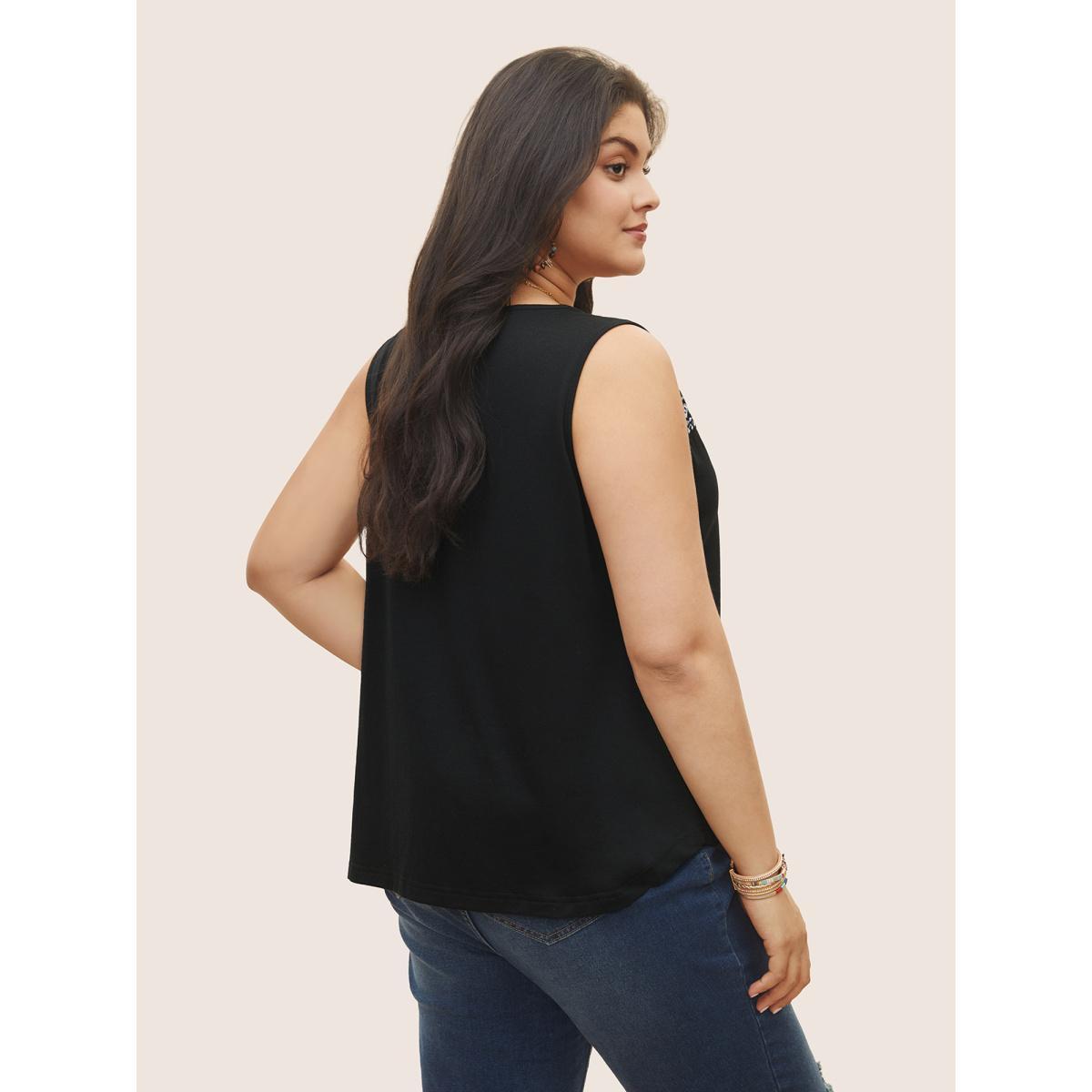 Plus Size Bandana Geometric Embroidered Tank Top Women Black Resort Embroidered Round Neck Vacation Tank Tops Camis BloomChic 12/L Product Image