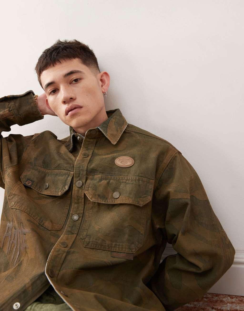 AAPE By A Bathing Ape long sleeve shacket in brown Product Image