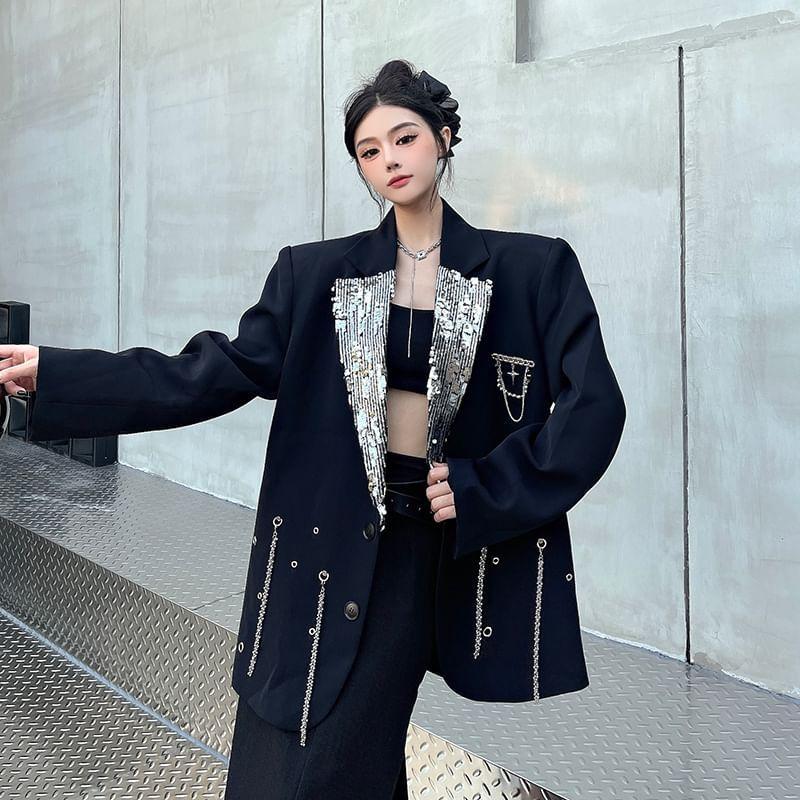 Chained Lapel Collar Button-Up Blazer Product Image