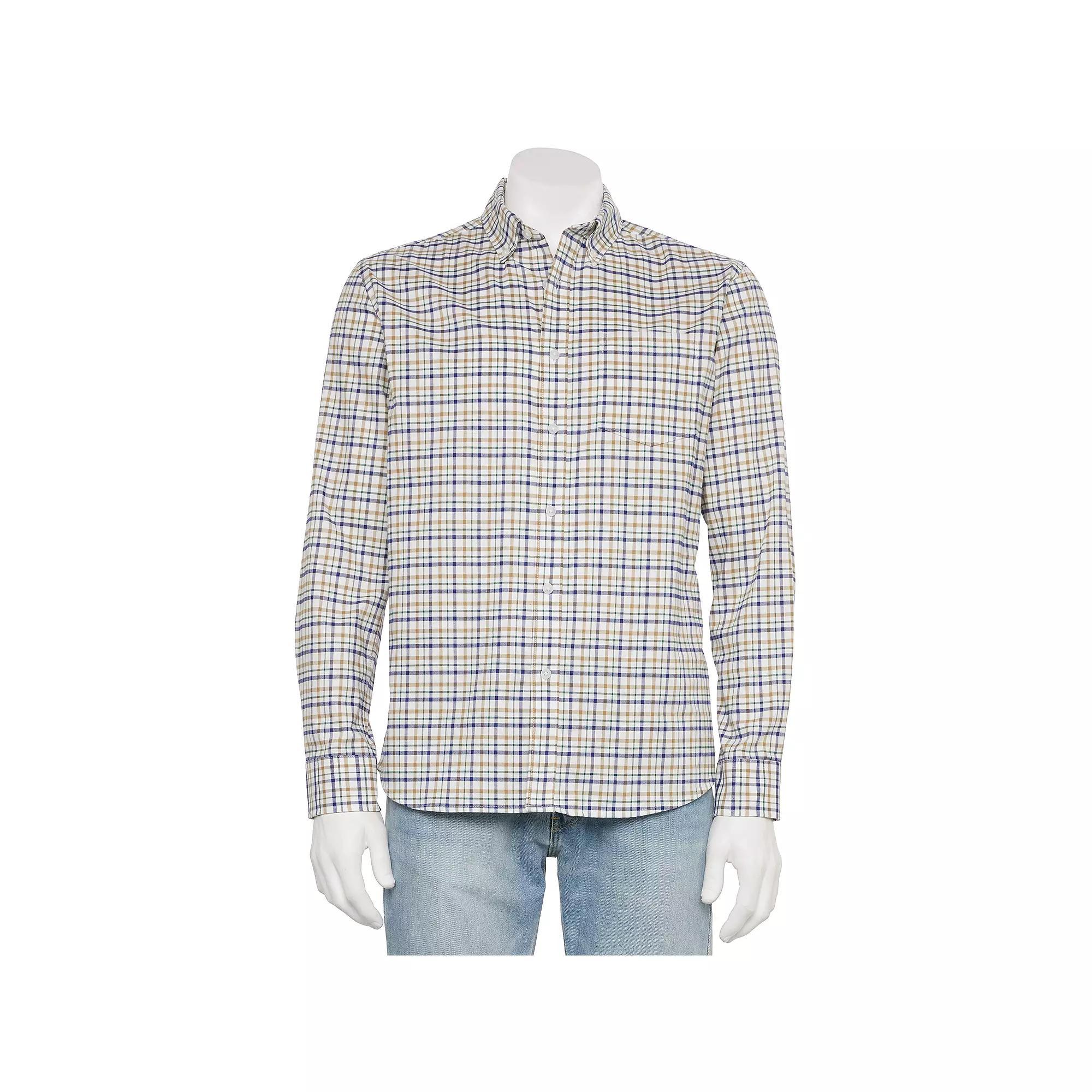 Men's Sonoma Goods For Life® Long Sleeve Perfect Length Button-Down Shirt, Size: Large, Grey And White Stripes Product Image