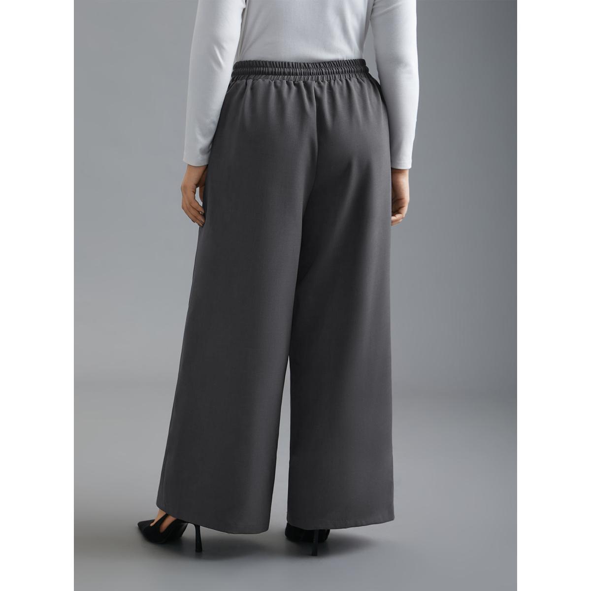 Plus Size Elastic Waist Plicated Detail Slant Pocket Pants Women DimGray Casual Loose Mid Rise Everyday Pants BloomChic 14-16/1X Product Image