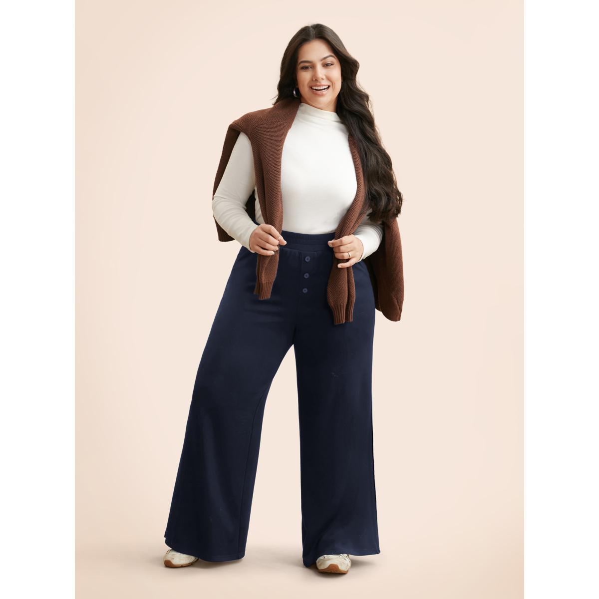 Plus Size Supersoft Wide-Leg Pants Women Indigo Casual Wide Leg Mid Rise Everyday Pants BloomChic 22-24/3X Product Image