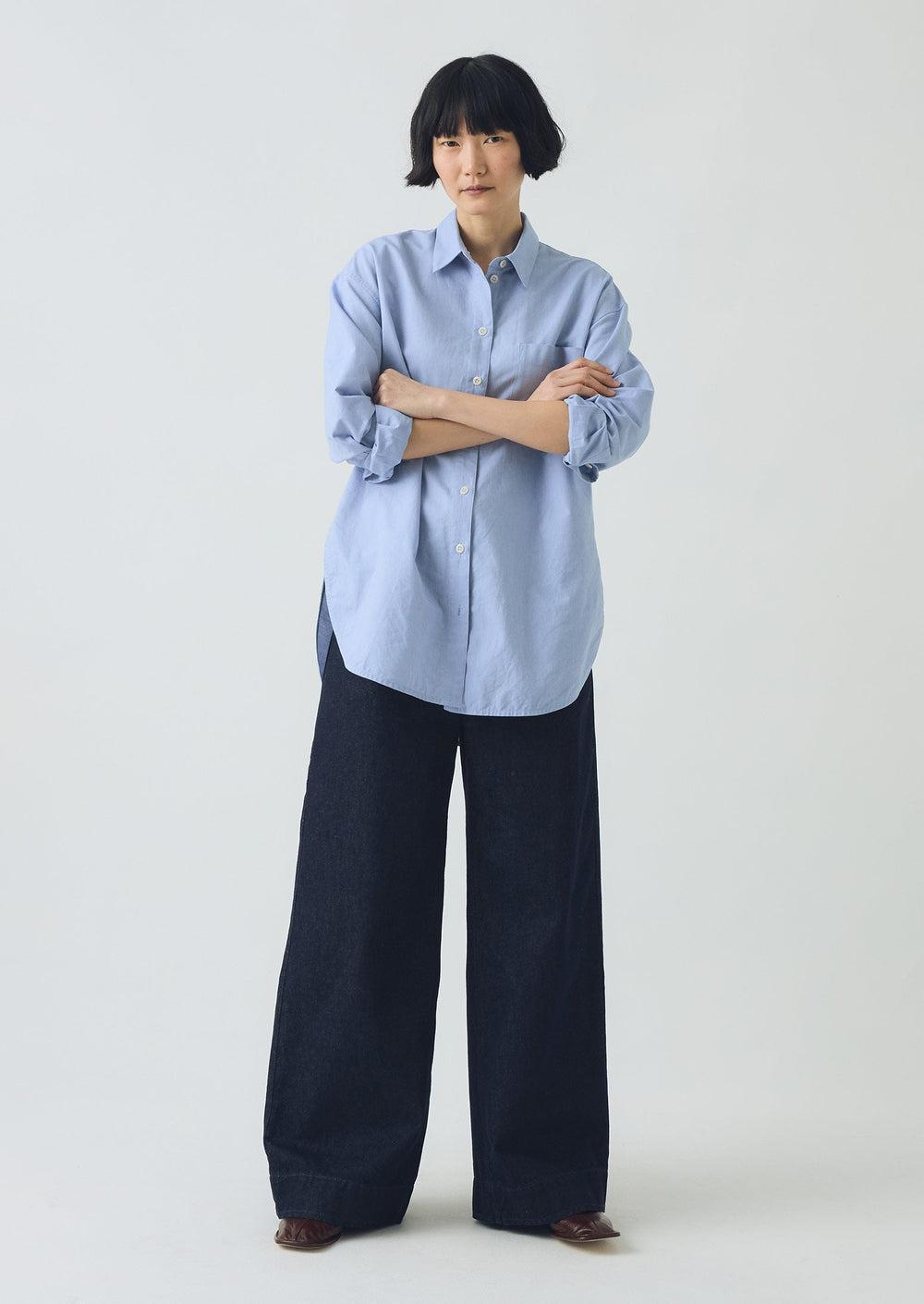 Cotton Oxford Oversized Long Shirt | Chambray Blue Product Image