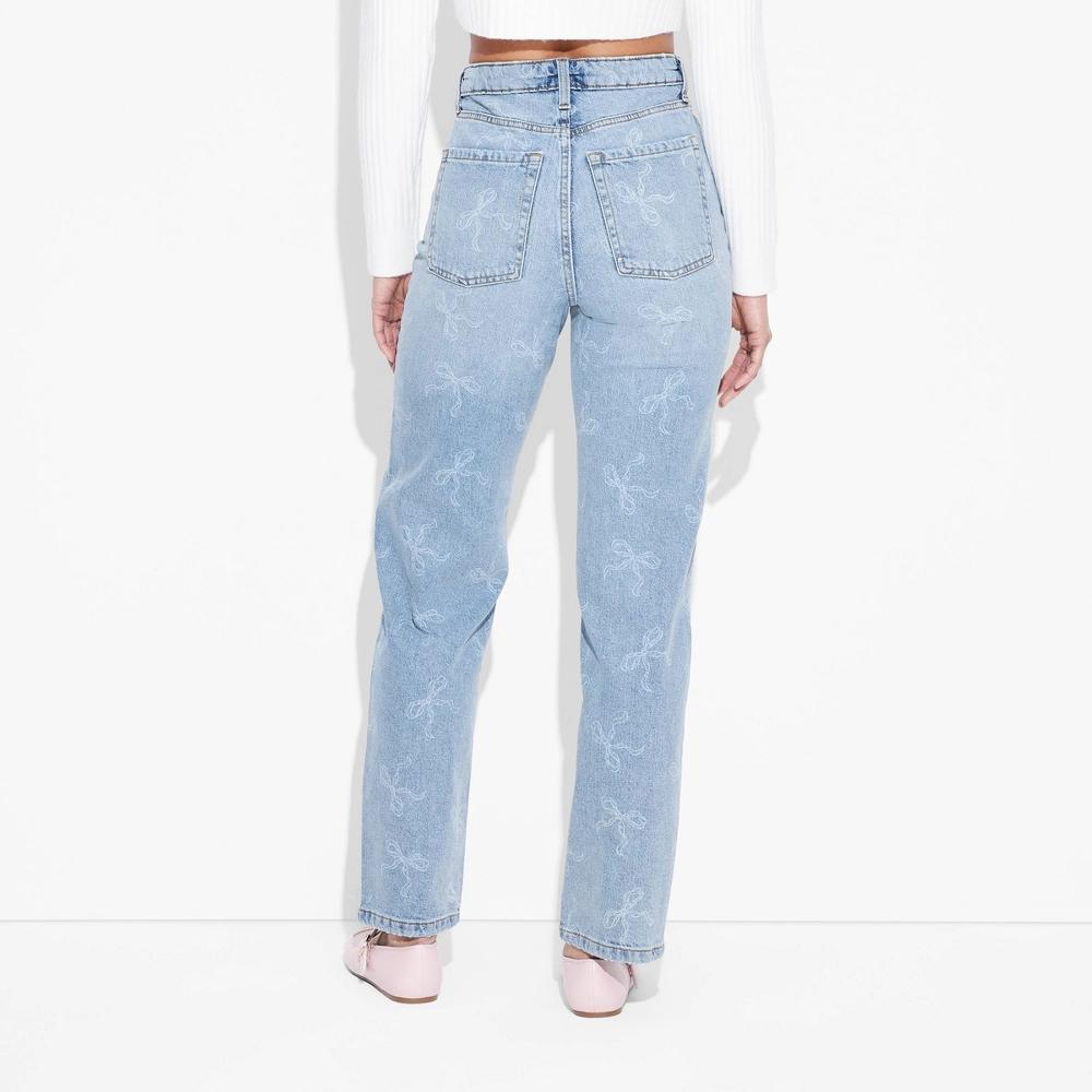 Women's High-Rise Straight Jeans - Wild Fable™ Medium Wash Bows 2 Product Image