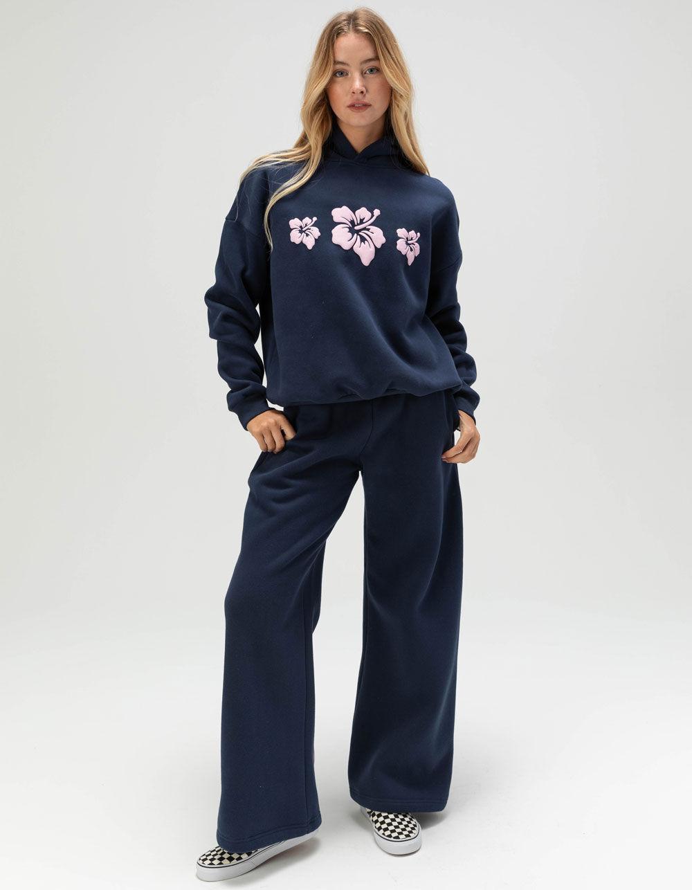 FULL TILT Hibiscus Print Womens Hoodie - NAVY Product Image