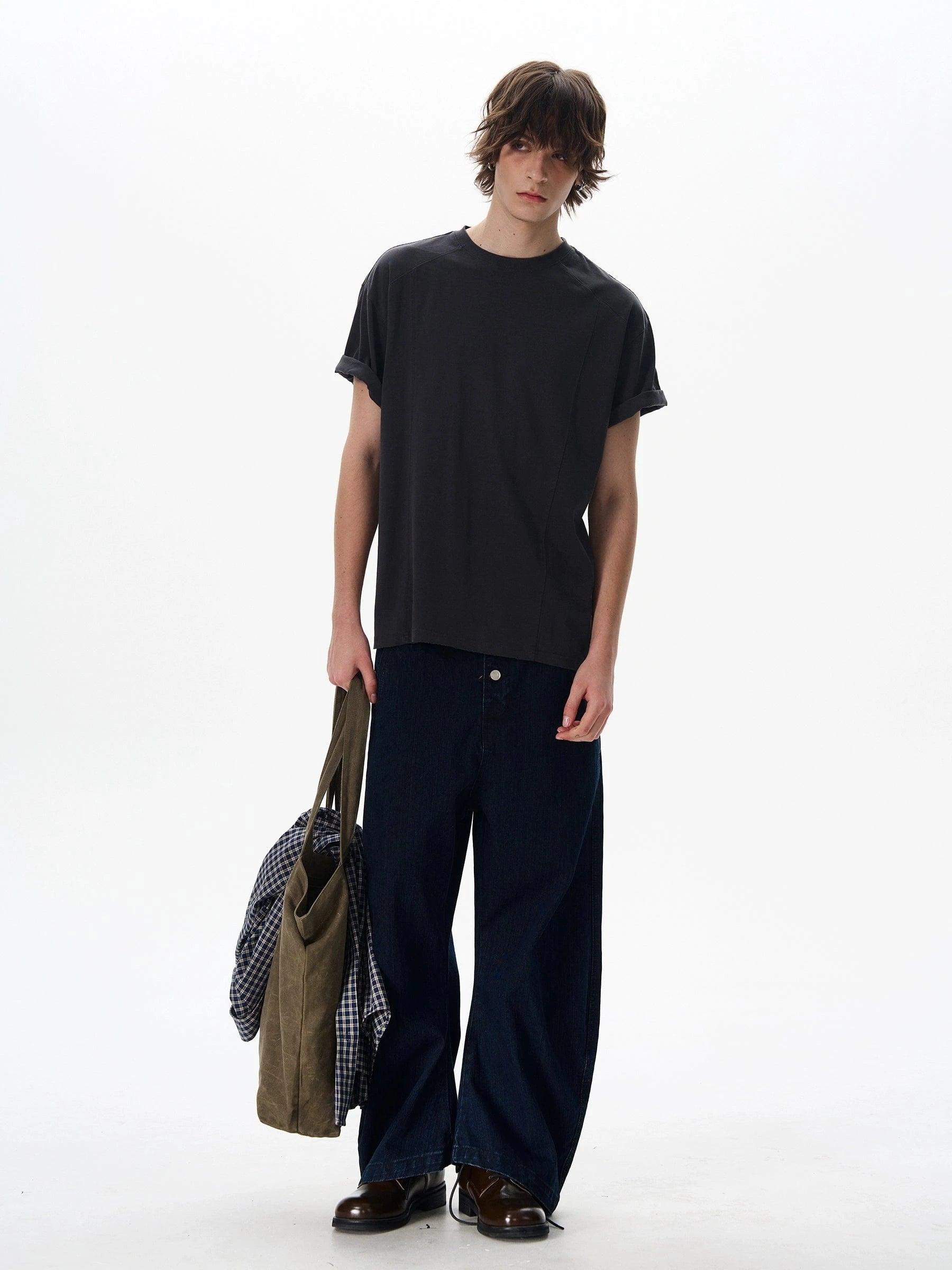 RT No. 18029 BLUE BUTTONED DENIM STRAIGHT JEANS Product Image