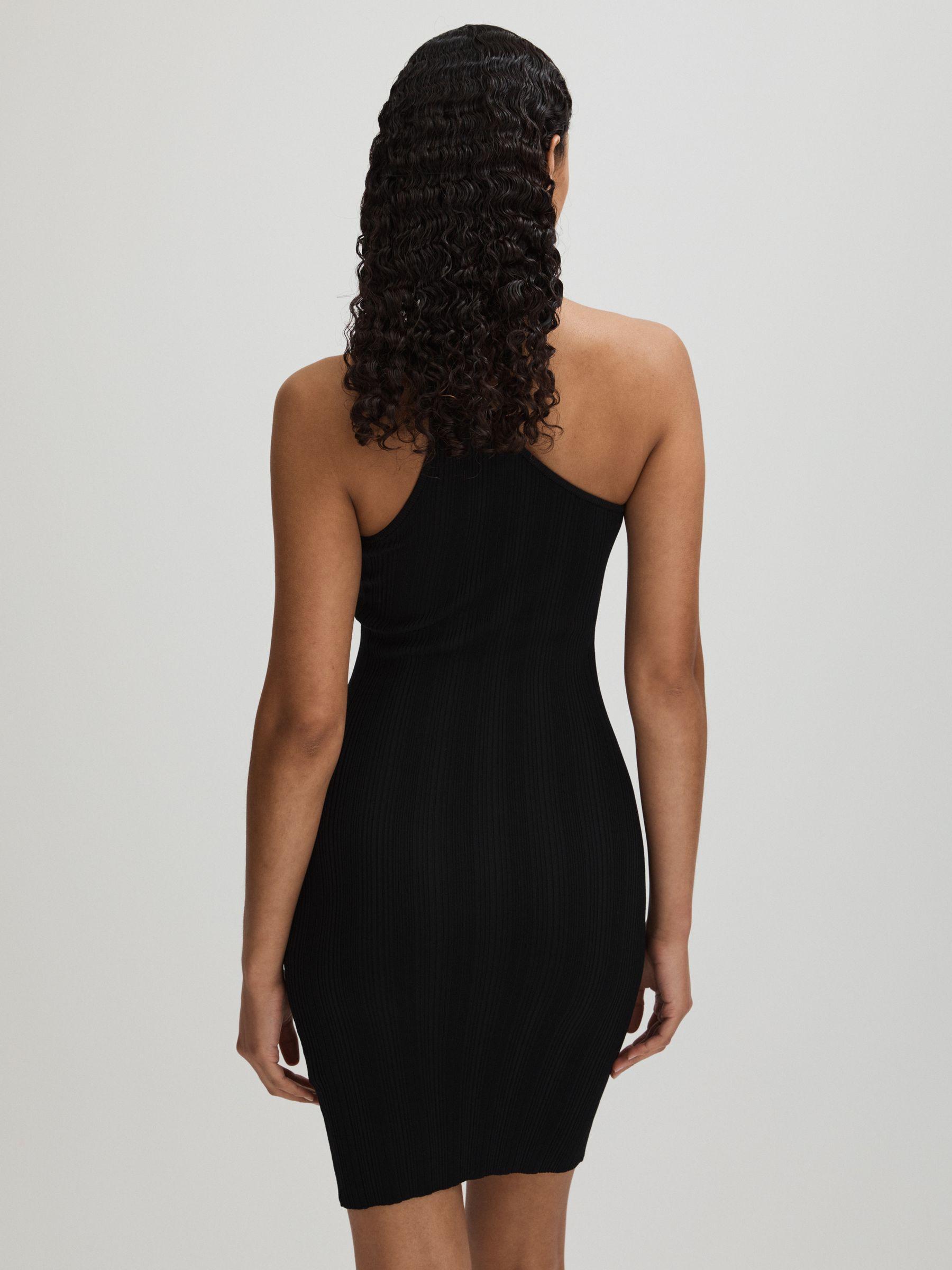 One-Shoulder Plisse Mini Dres in Black Product Image