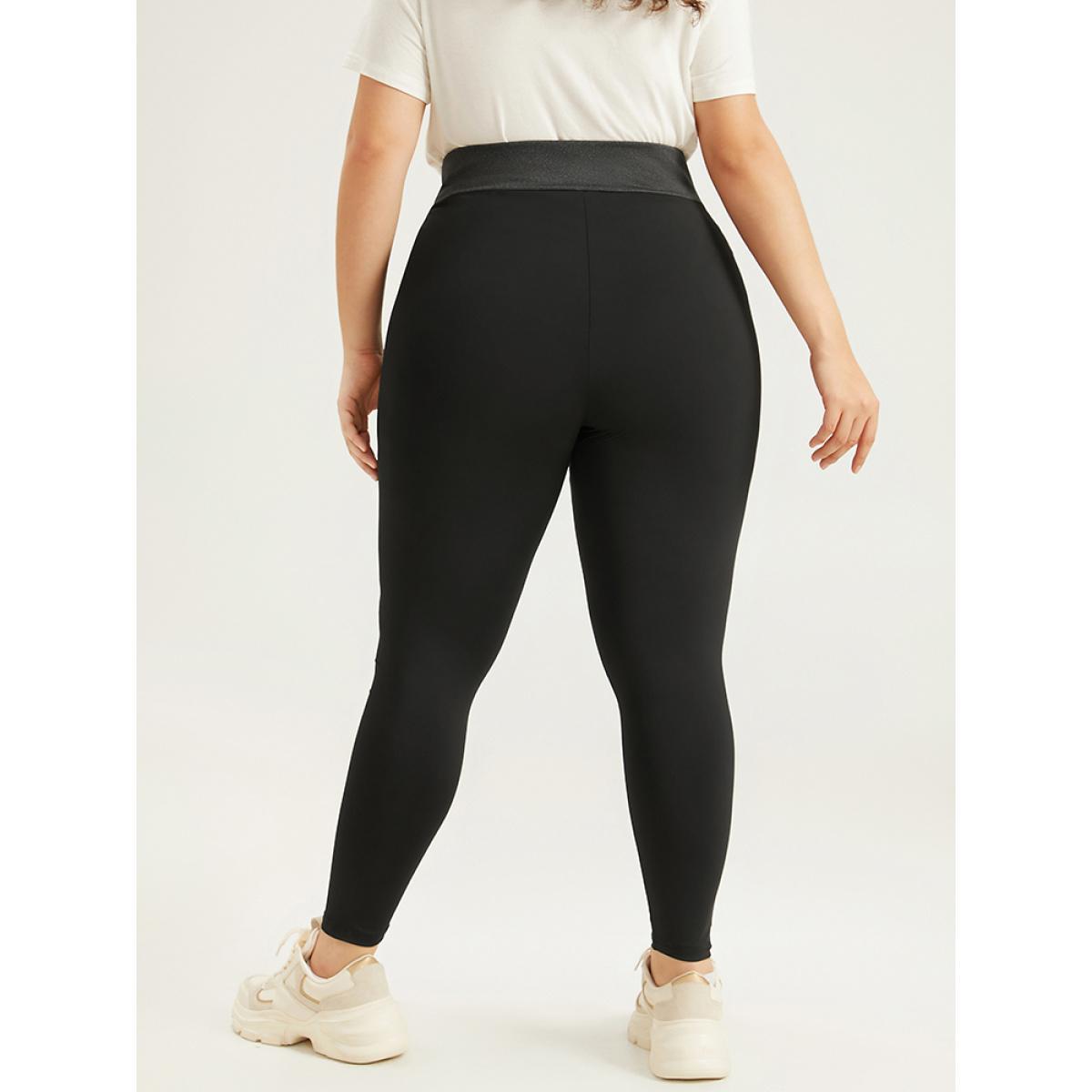 Plus Size Two Tone Elastic Waist Patchwork Leggings Women Black Casual High stretch Skinny High Rise Dailywear Leggings BloomChic 14-16/1X Product Image