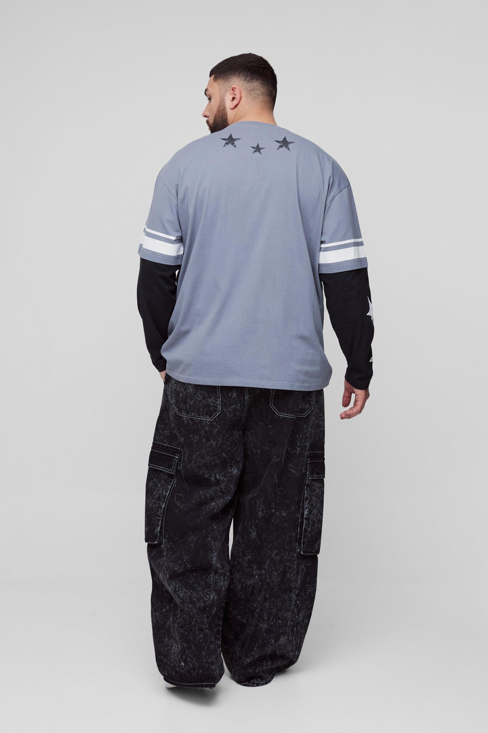 Plus Acid Wash Contrast Stitch Cargo Jeans | boohooMAN USA Product Image