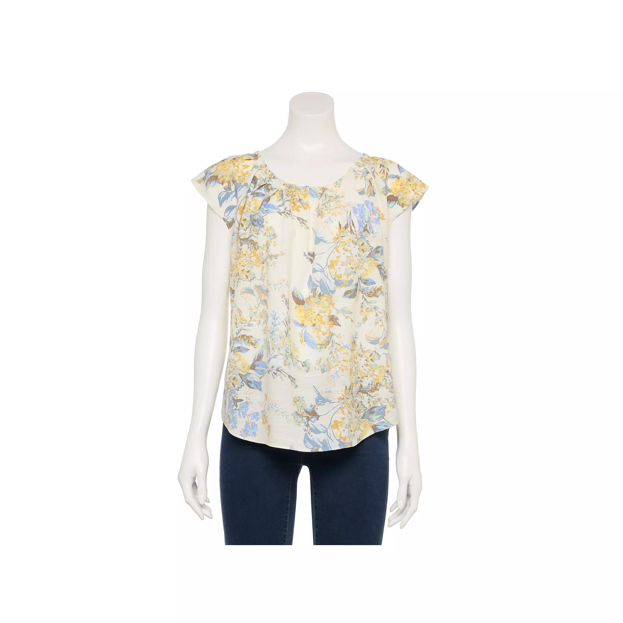 Women's LC Lauren Conrad Pleated Scoopneck Top, Size: XXL, Ivory Florabelles Product Image