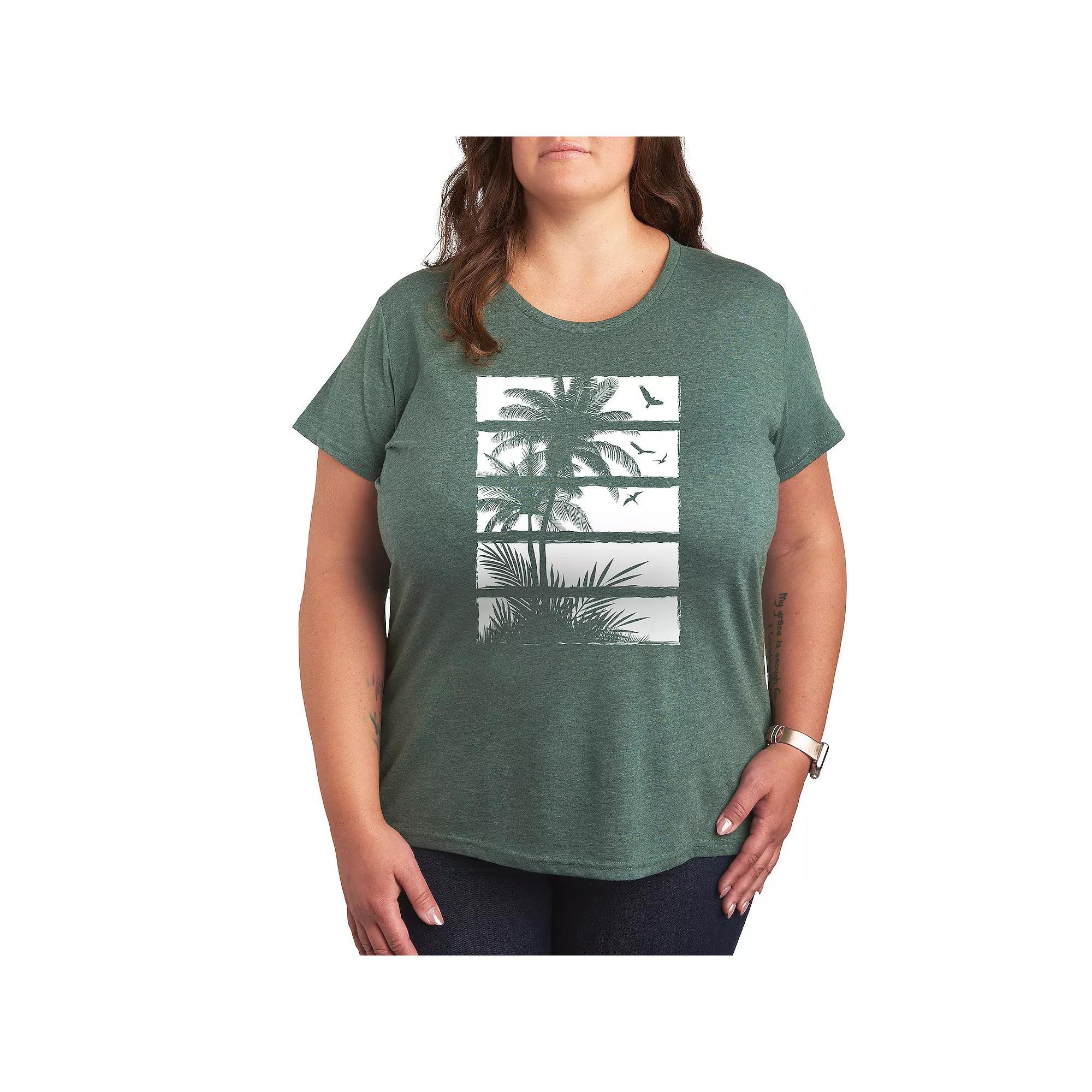 Plus Palm Tree Silhouette Panels Graphic Tee, Womens Product Image