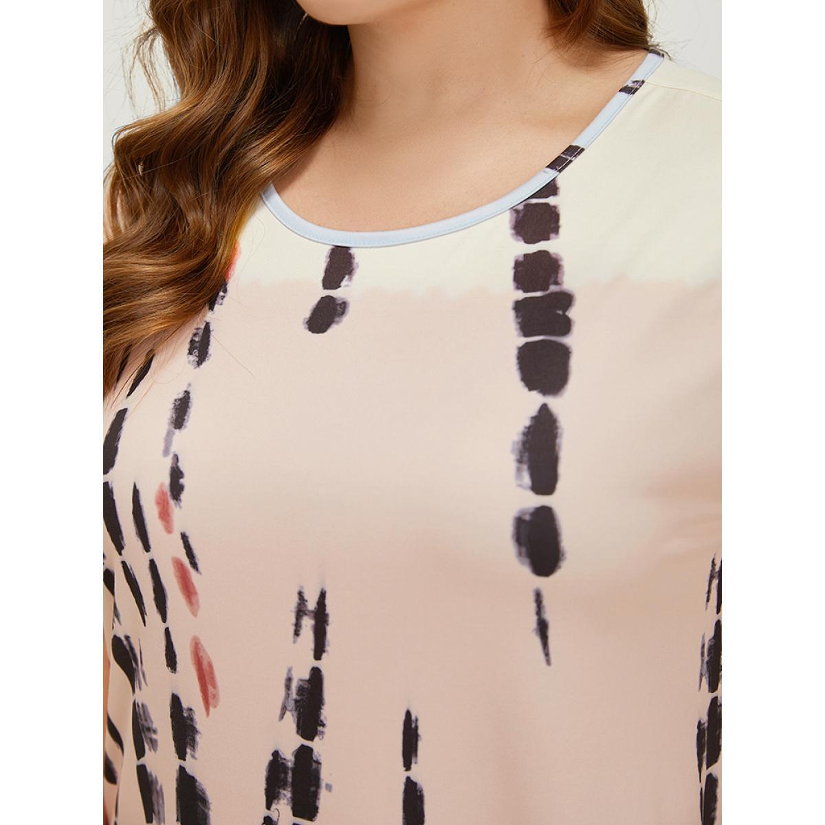 Plus Size Tie Dye Crew Neck Pocket Color Block Contrast Dress Multicolor Women Vacation Contrast Round Neck Short sleeve Curvy Midi Dress BloomChic 14-16/1X Product Image