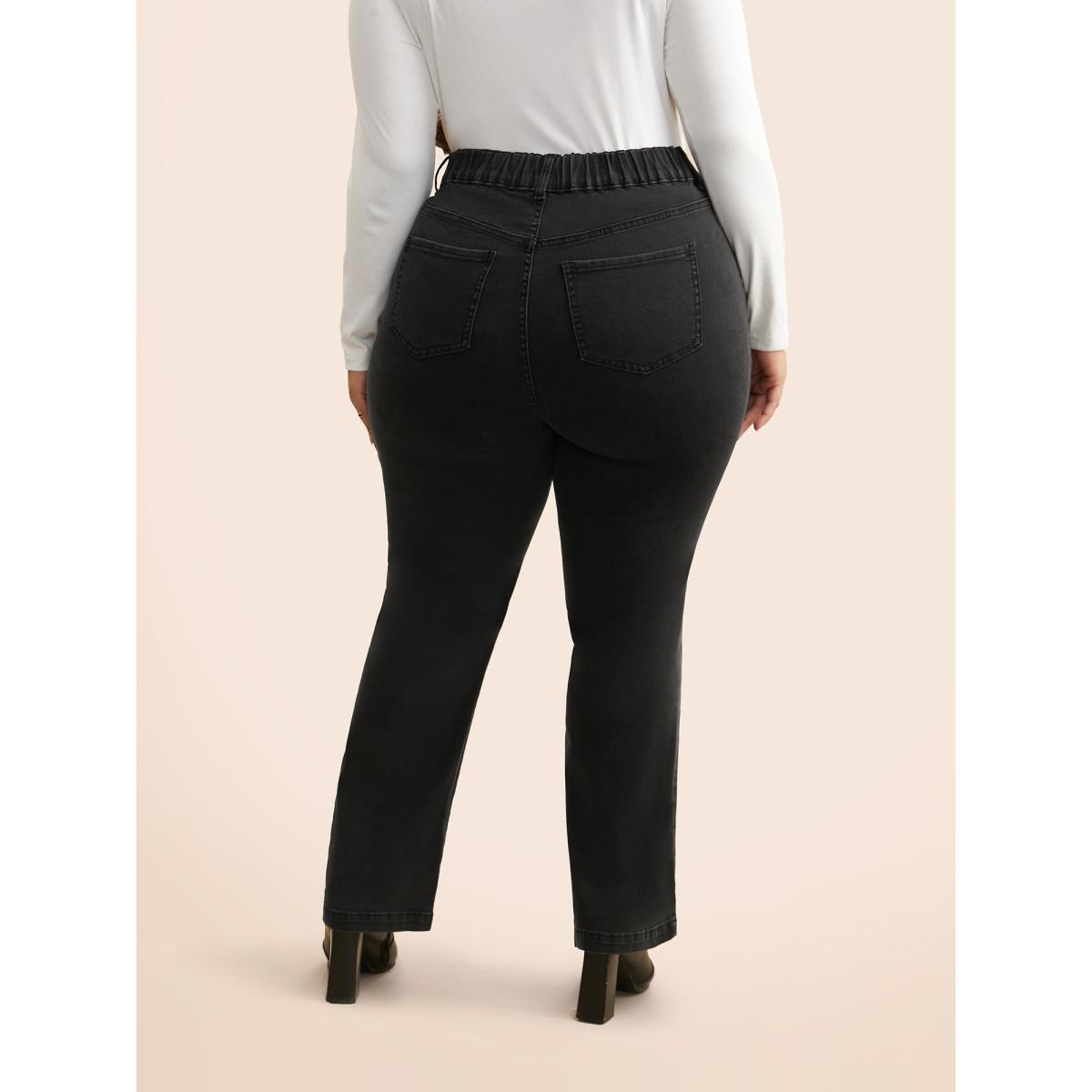 Plus Size Mid Rise Dark Wash Bootcut Jeans Women Denimcharcoal Casual Non Medium stretch Slanted pocket Jeans BloomChic 20/2X Product Image