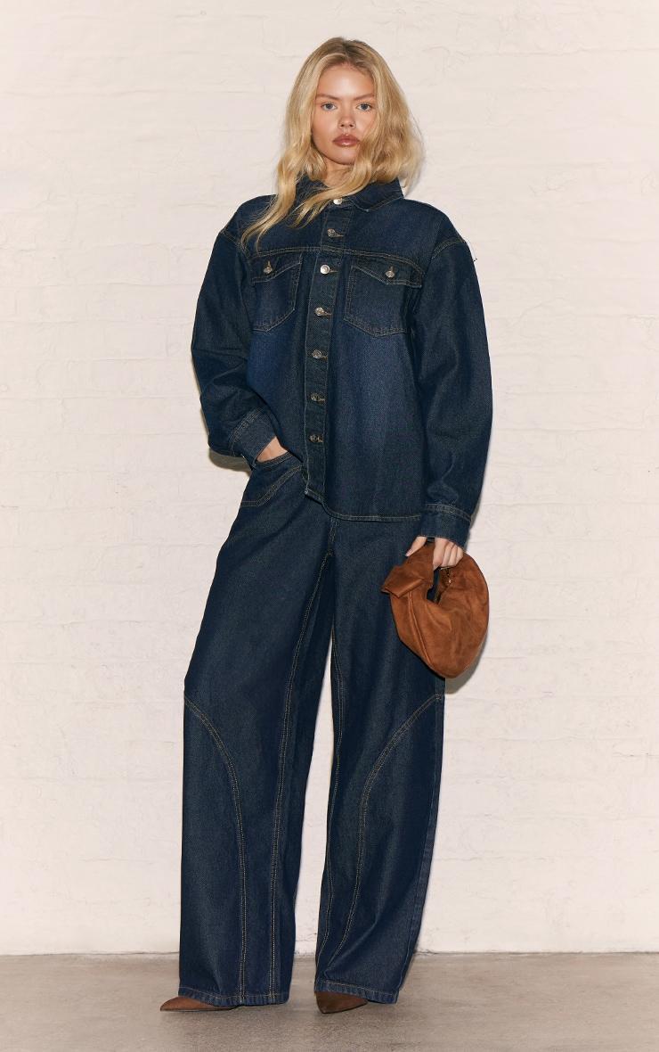 Dark Indigo Boxy Fit Denim Shirt Product Image