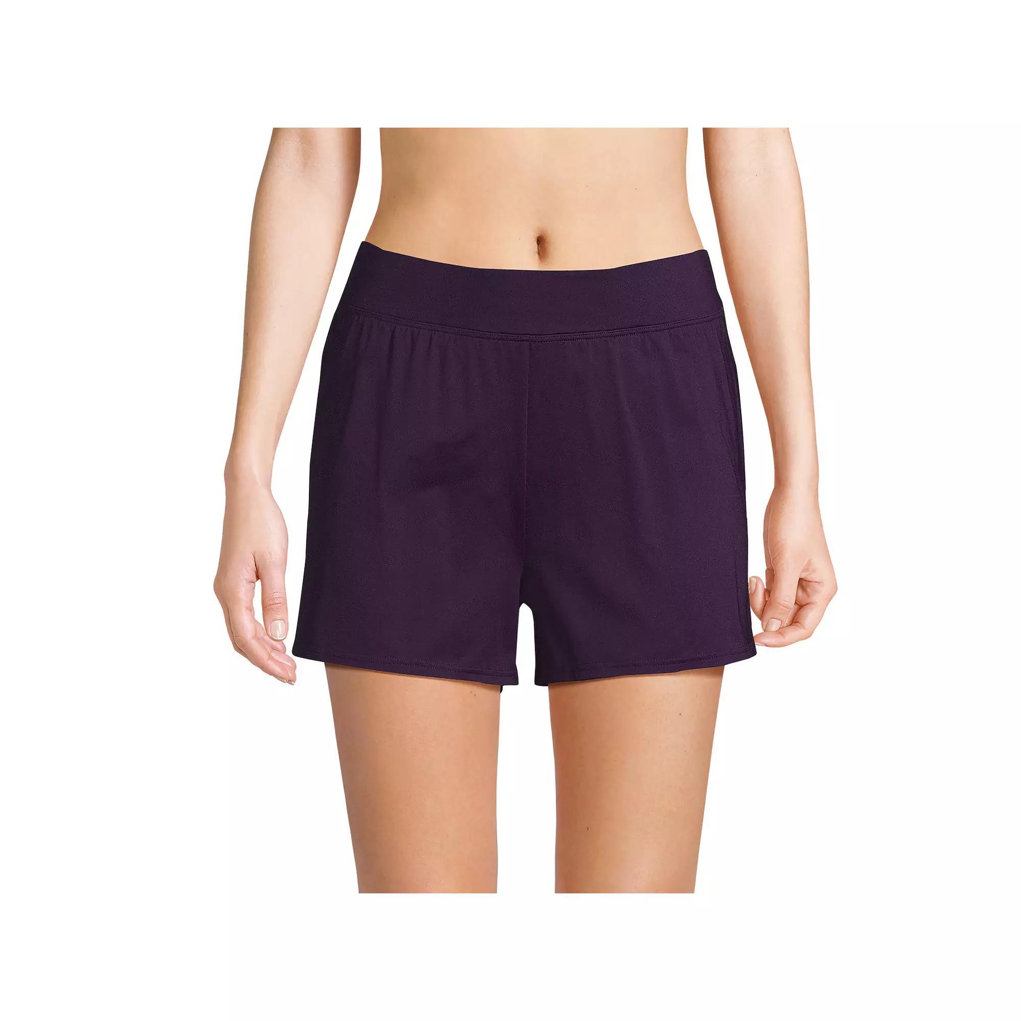 Petite Lands' End Chlorine Resistant 3" Swim Short with Smoothing Control, Women's, Size: 14 Petite, Deep  Blue Product Image